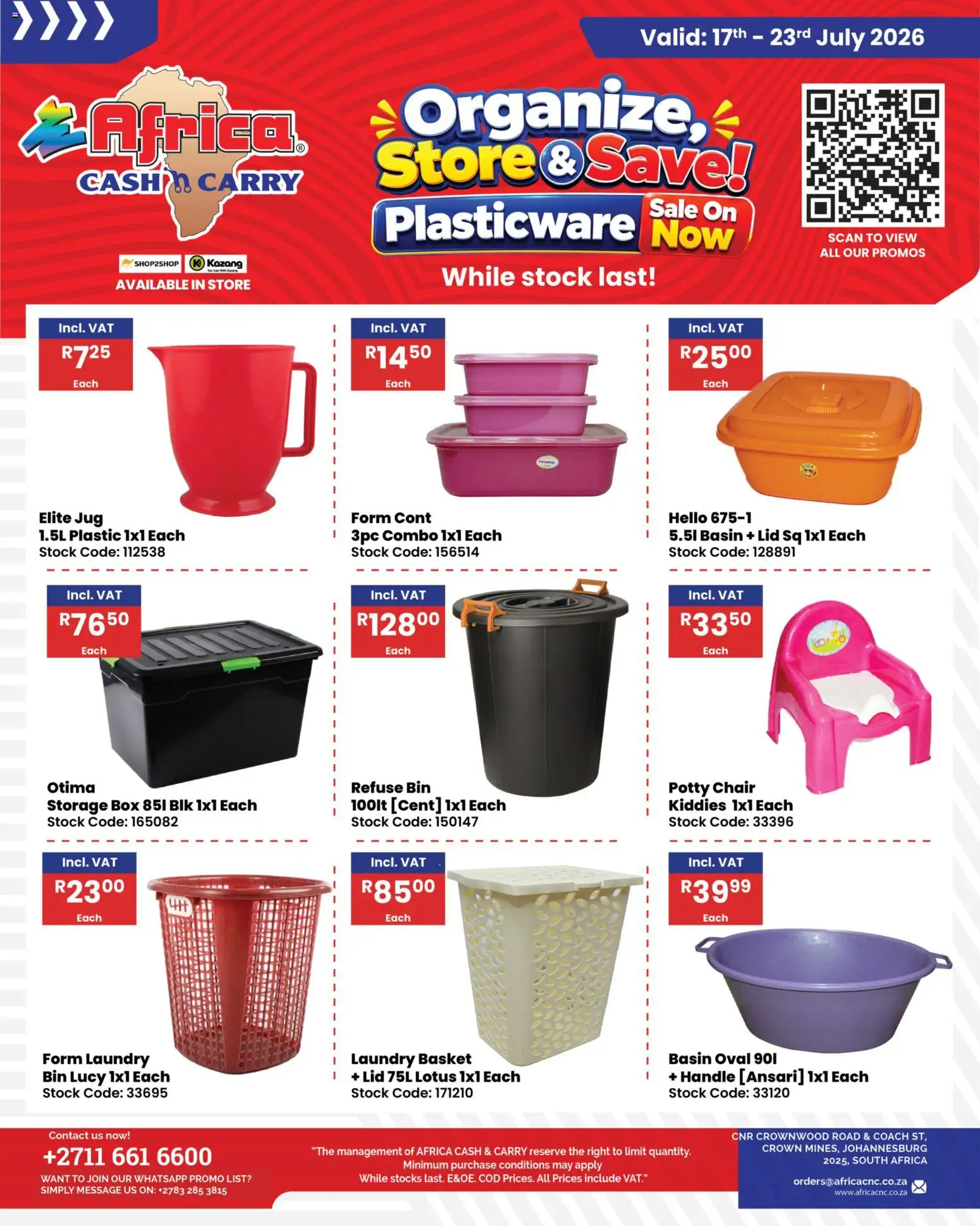 New Africa Cash & Carry catalogue – valid from 17/07/2026 | Page: 2 | Products: Chair, Box, Basin, Stock
