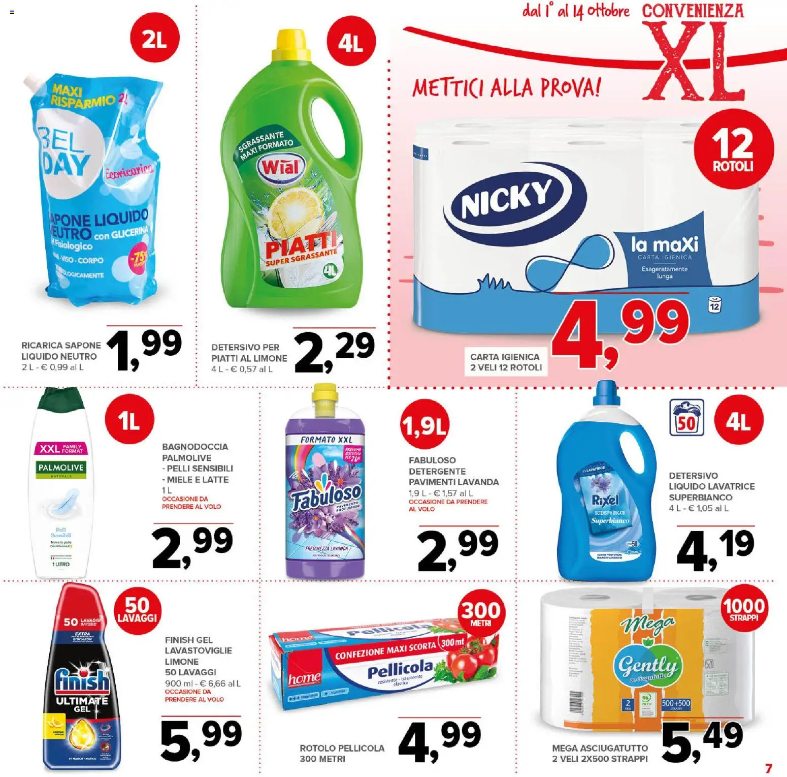 Volantino Todis del 01/10/2026 | Pagina: 7 | Prodotti: Carta igienica, Detergente, Latte, Lavastoviglie