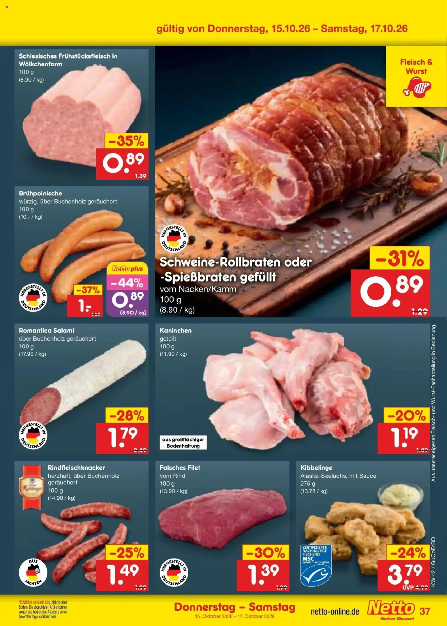 Netto Marken-Discount Prospekt Weimar (ab 12.10.2026) » Angebote | Seite: 51 | Produkte: Kaninchen, Wurst, Salami, Fleisch