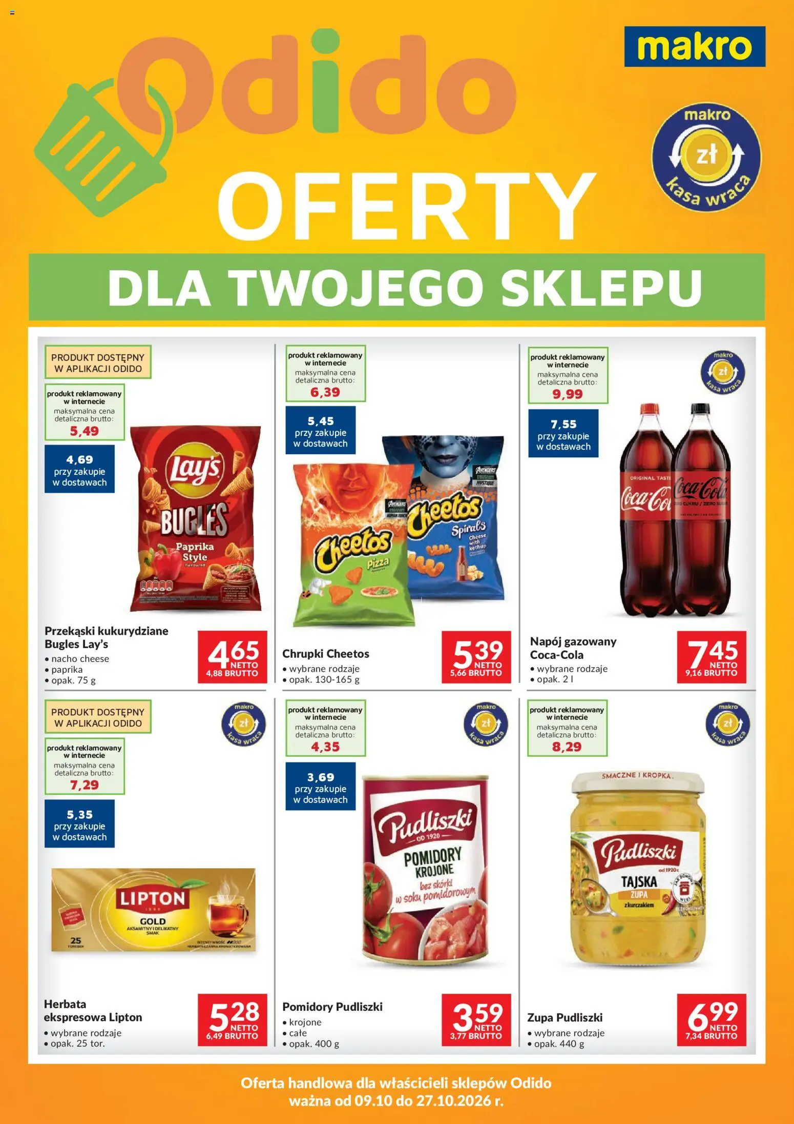 Makro gazetka - Odido Oferty dla Twojego sklepu od 09.10.2026 | Strona: 1 | Produkty: Przekąski, Pizza, Pomidory, Herbata