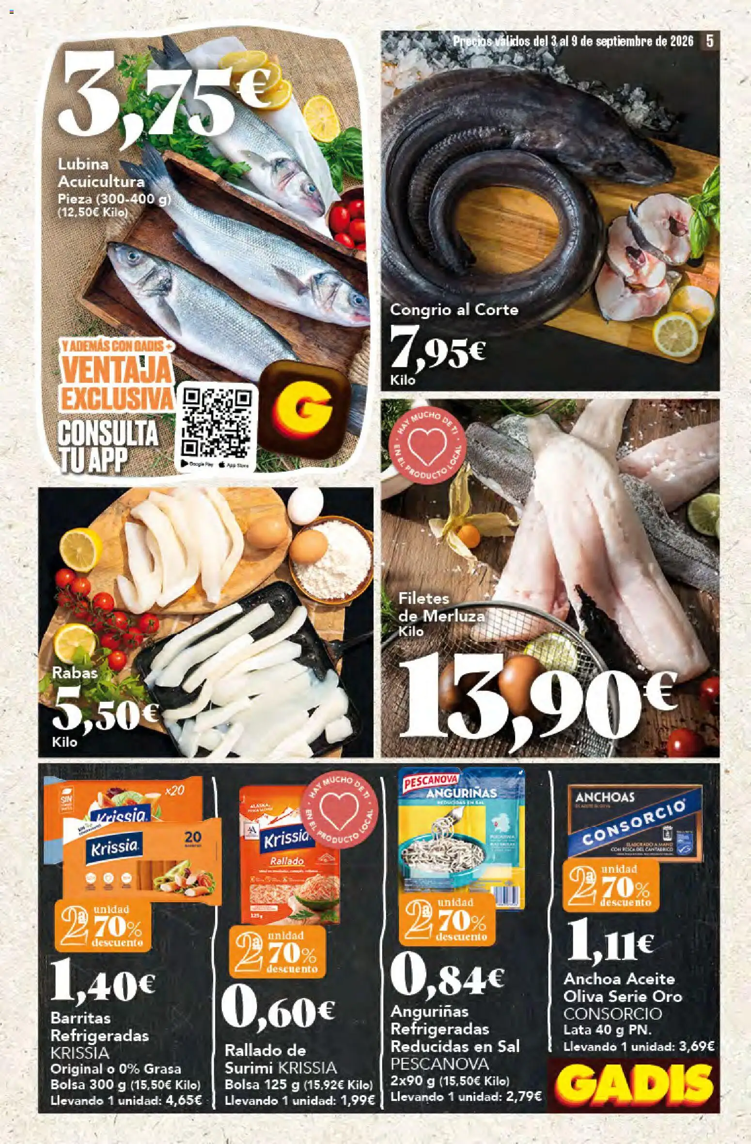 Gadis folleto │ válido desde el 03/09/2026 | Página: 5 | Productos: Filetes de merluza, Bolsa, Anchoa, Sal