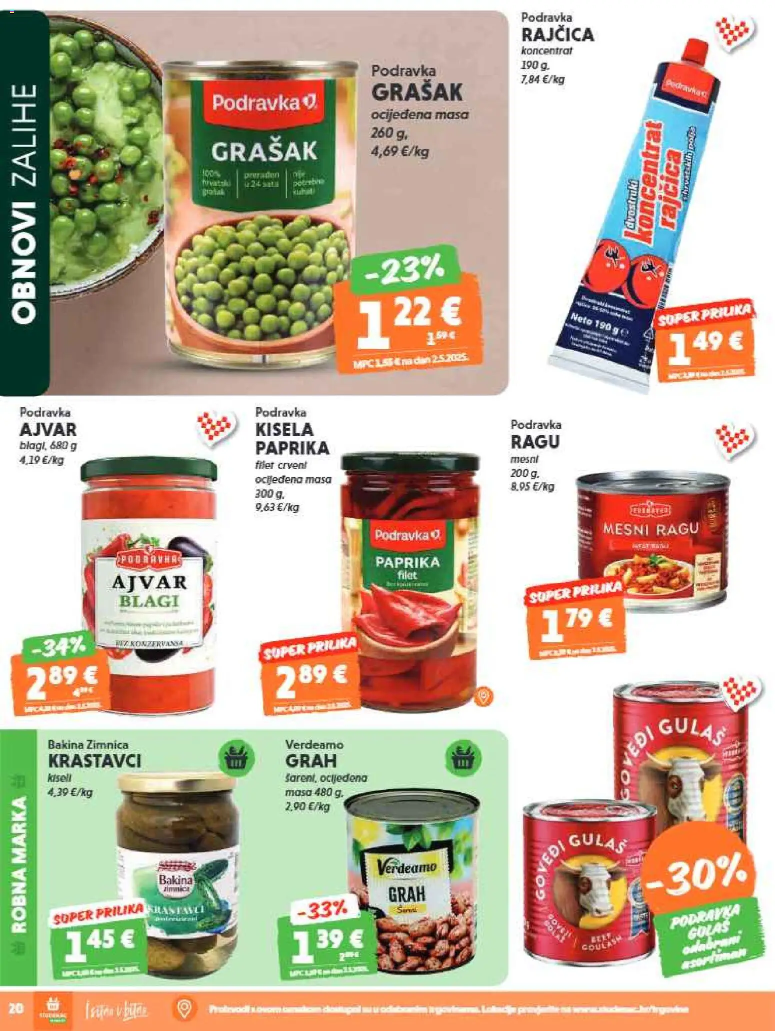 Studenac katalog | vrijedi od 01.07.2026 | Stranica: 20 | Proizvodi: Grah, Podravka, Krastavci, Grašak