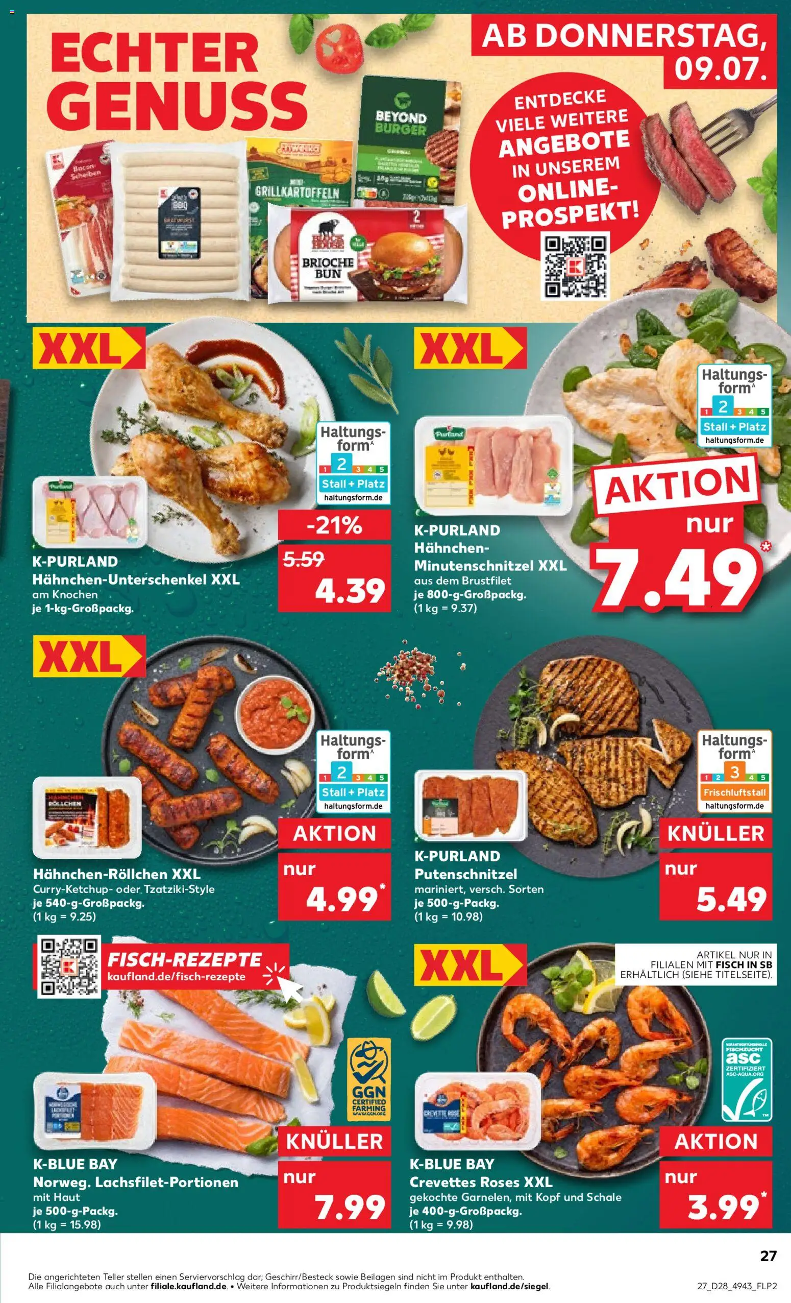 Kaufland Prospekt Köln – gültig ab 09.07.2026 | Seite: 27 | Produkte: Hahnchen, Burger, Fisch, Putenschnitzel