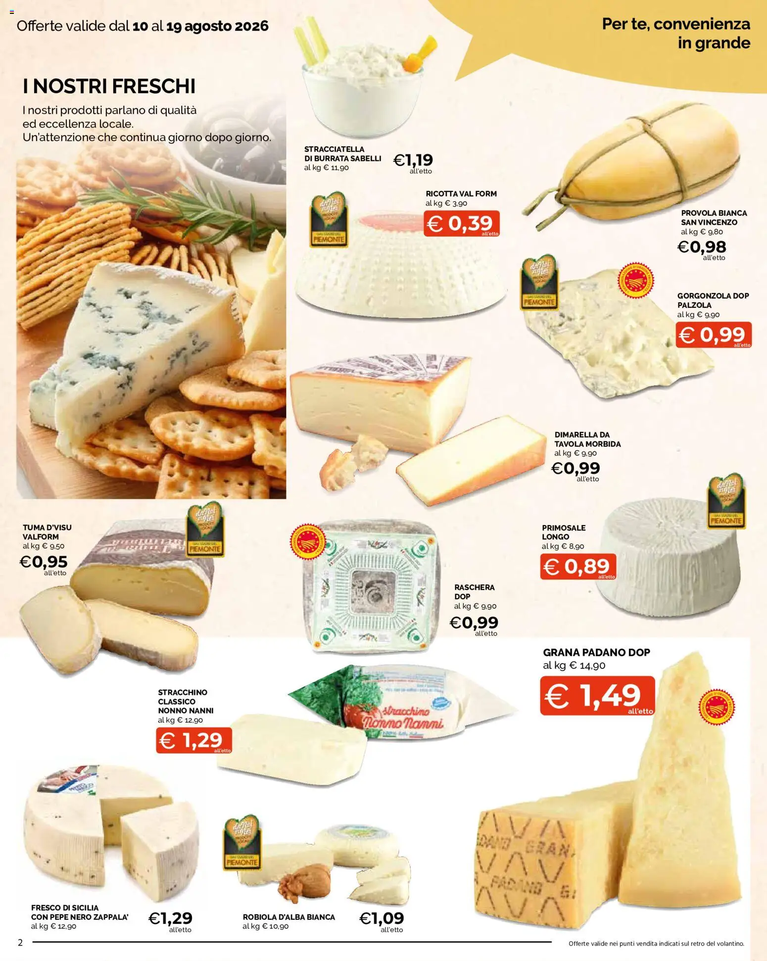 Volantino Mercatò del 10/08/2026 | Pagina: 2 | Prodotti: Stracchino, Ricotta, Gorgonzola, Stracciatella