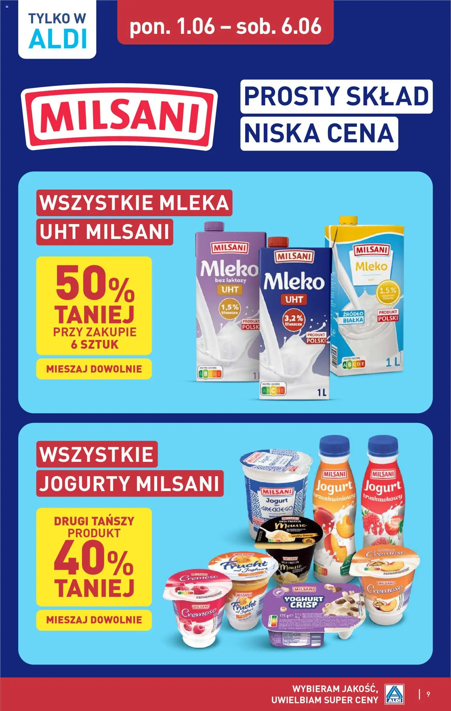 Aldi gazetka od 01.06.2026 | Strona: 9 | Produkty: Mleko bez laktozy, Bez laktozy, Mleka, Mleko