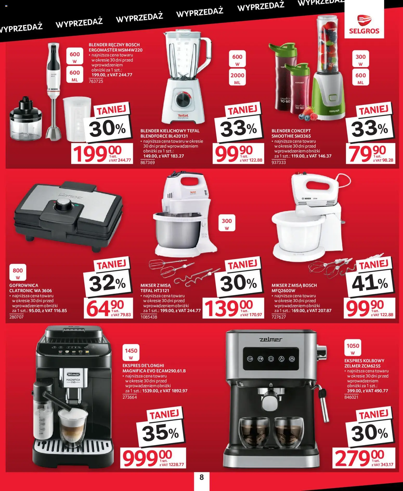 Selgros cash&carry gazetka - Totalna Wyprzedaż od 27.08.2026 | Strona: 8 | Produkty: Blender ręczny, Gofrownica, Blender, Tefal