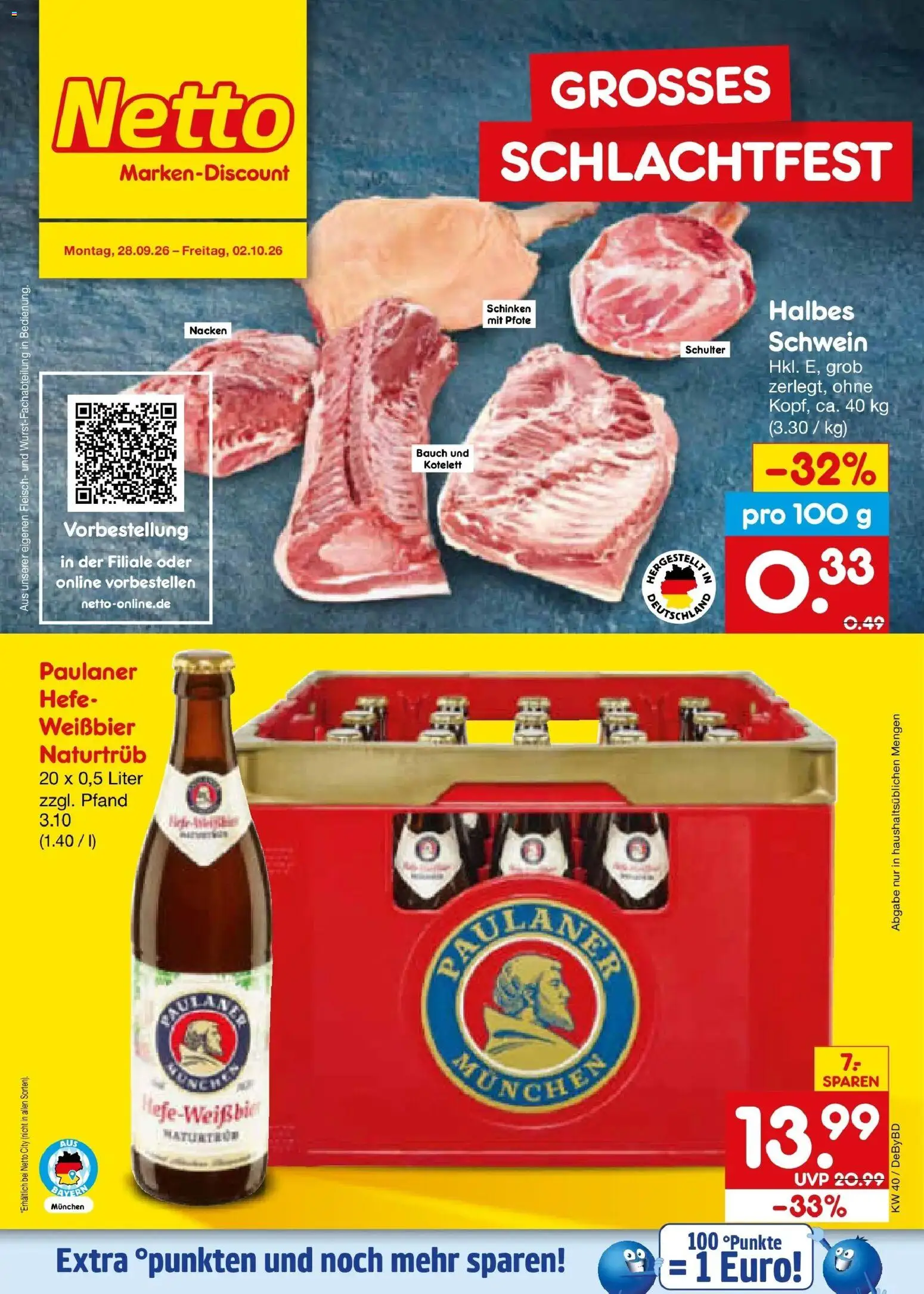 Netto Marken-Discount Prospekt Buttenwiesen – gültig ab 28.09.2026 | Seite: 44 | Produkte: Weißbier, Schulter, Schinken, Paulaner
