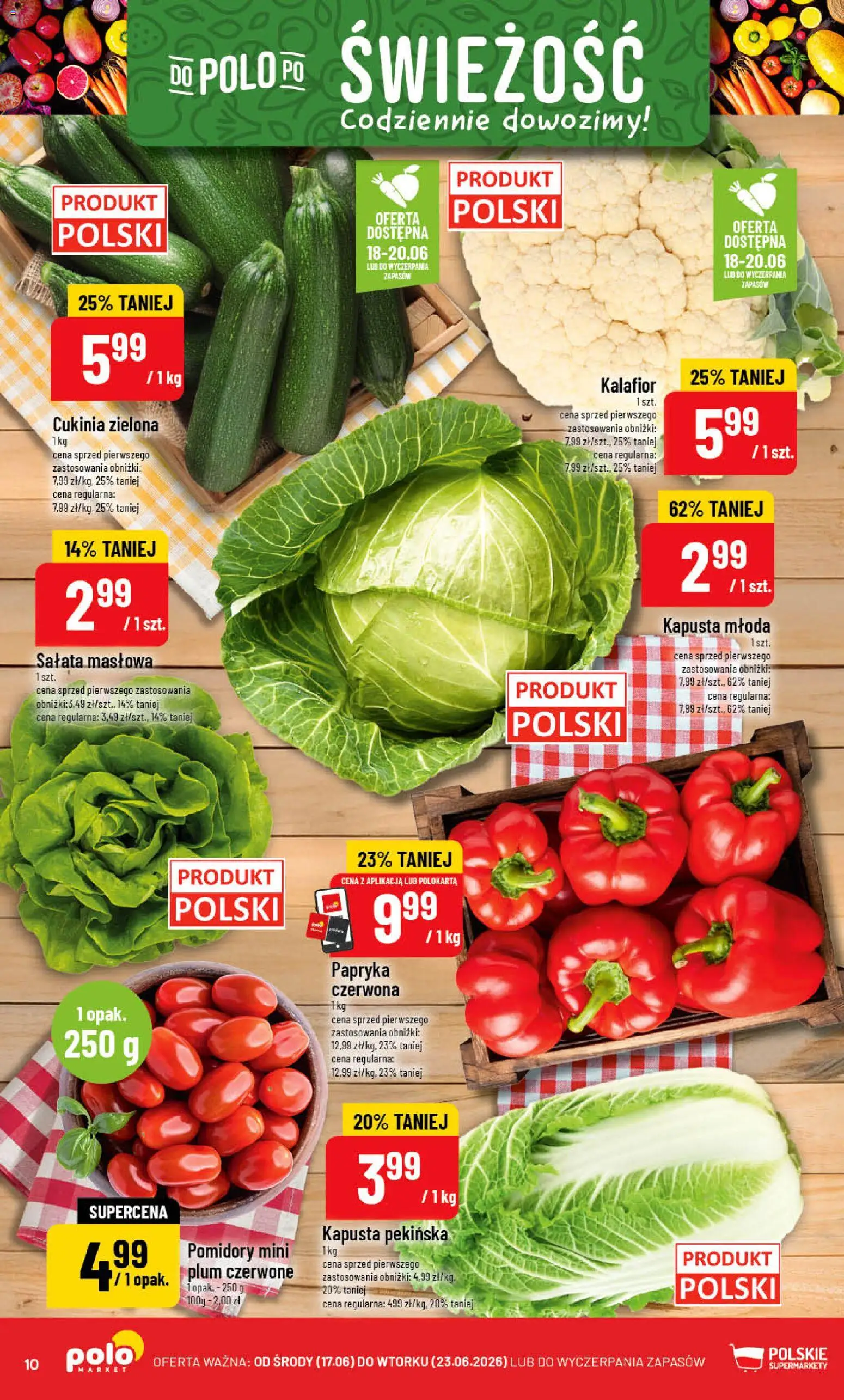 POLOmarket gazetka od 17.06.2026 | Strona: 10 | Produkty: Kapusta pekińska, Papryka, Cukinia, Pomidory