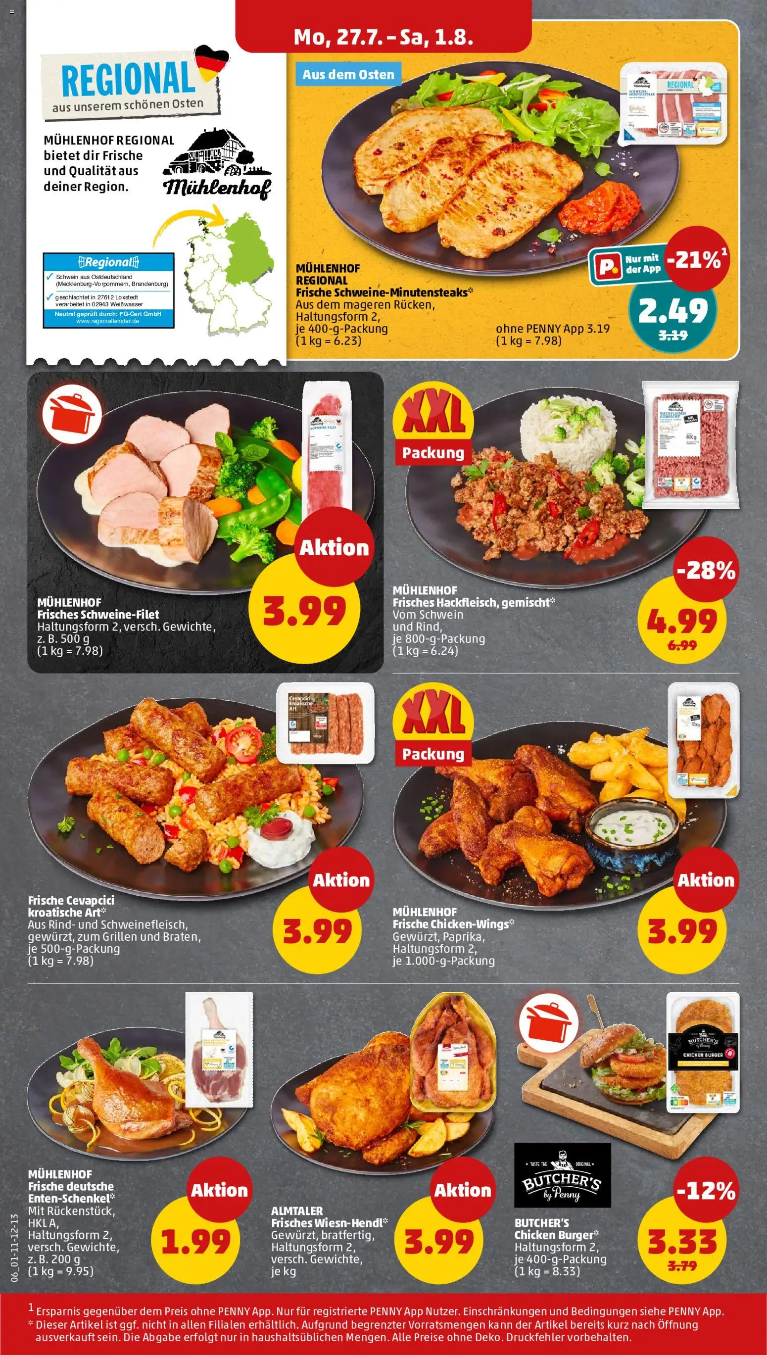 Penny Prospekt – gültig ab 27.07.2026 | Seite: 10 | Produkte: Cevapcici, Burger, Schweinefilet, Paprika