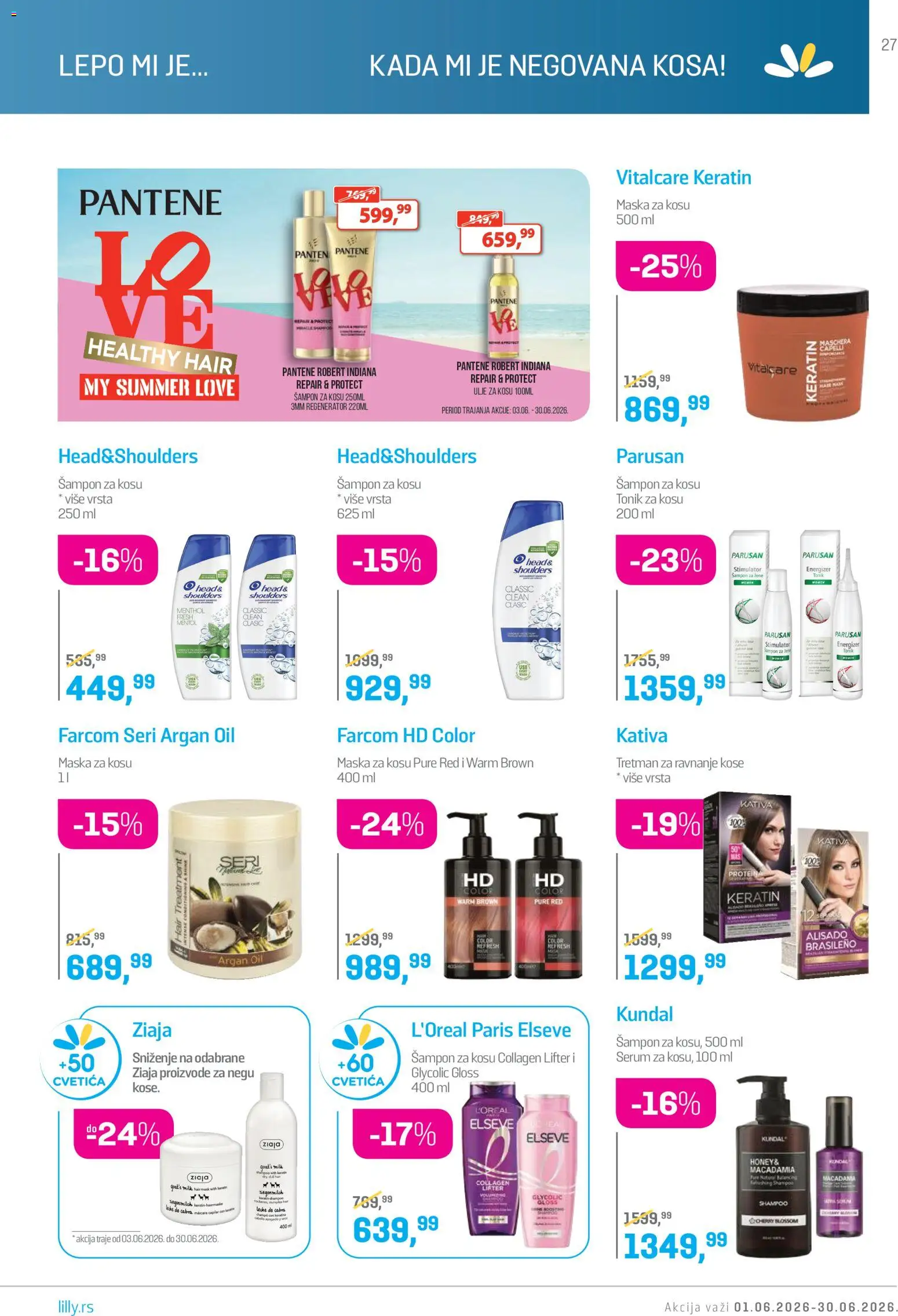 Lilly drogerie katalog - važi od 01.06.2026 | Strana: 27 | Proizvode: Pantene, Šampon, Maska za kosu, Ulje za kosu