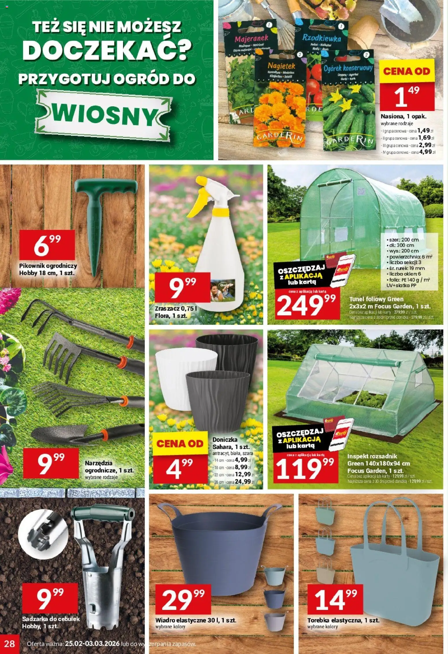 Twój Market Gazetka od 25.02.2026 | Strona: 28 | Produkty: Karta, Torebka, Tunel foliowy, Doniczka