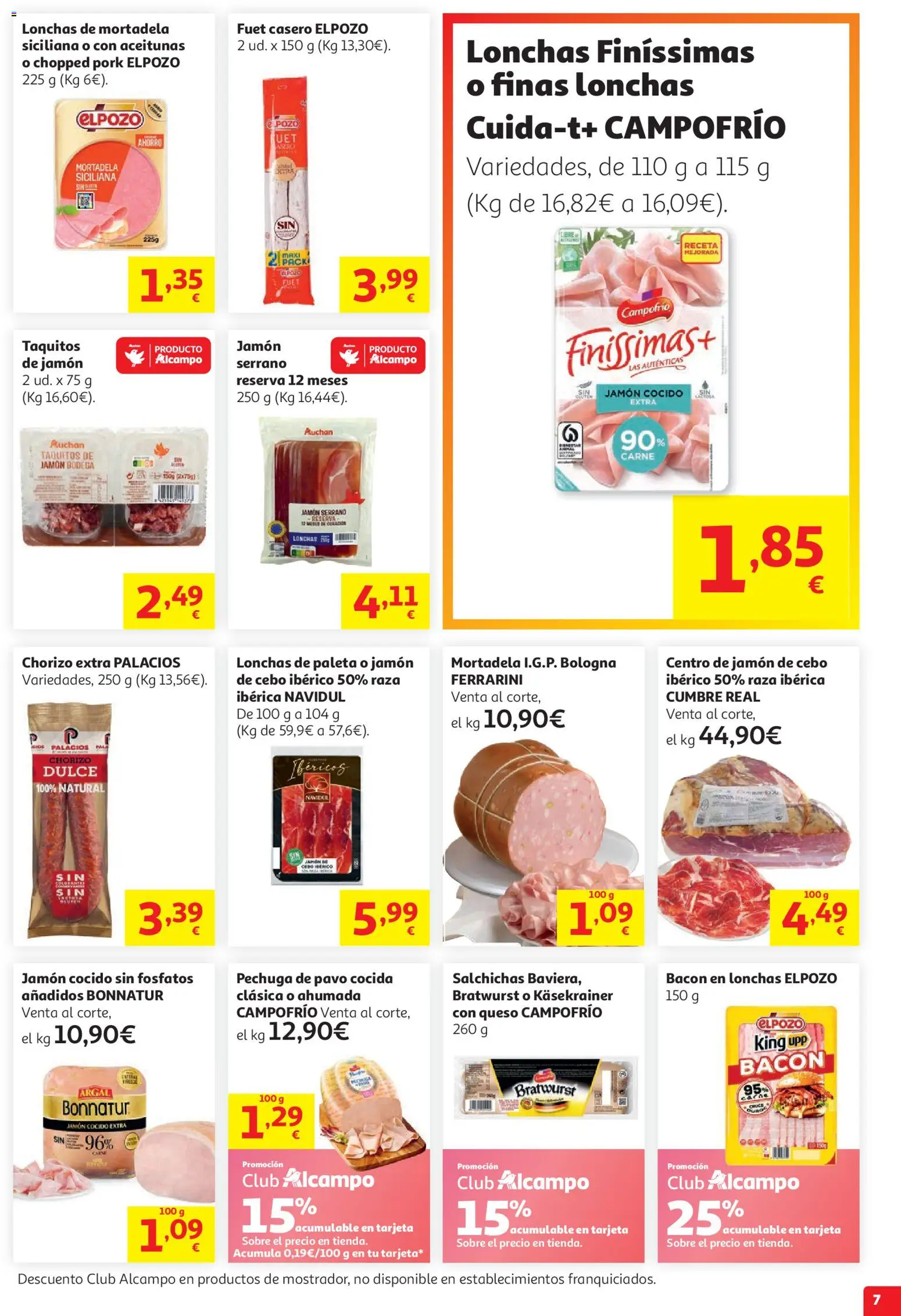 Alcampo HG Catalán Litoral │ válido desde el 29/07/2026 | Página: 7 | Productos: Jamón serrano, Jamón, Jamón cocido, Mortadela