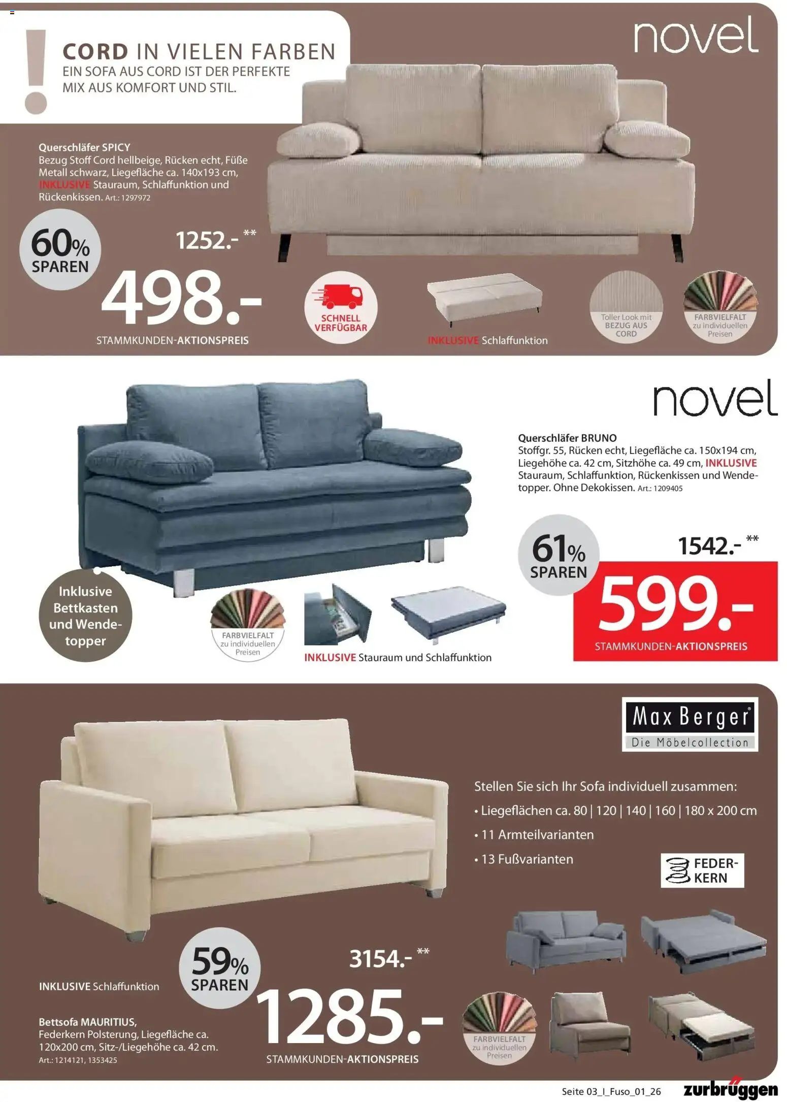 Zurbrüggen Schlafsofa Spezial – gültig ab 10.06.2026 | Seite: 3 | Produkte: Sofa, Topper