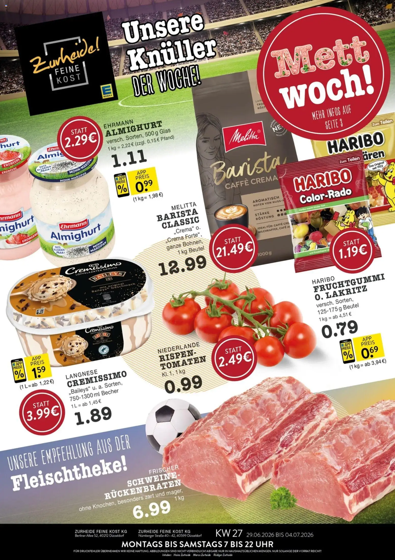 Edeka Zurheide Prospekt – gültig ab 29.06.2026 | Seite: 1 | Produkte: Berliner, Cremissimo, Ehrmann almighurt, Baileys