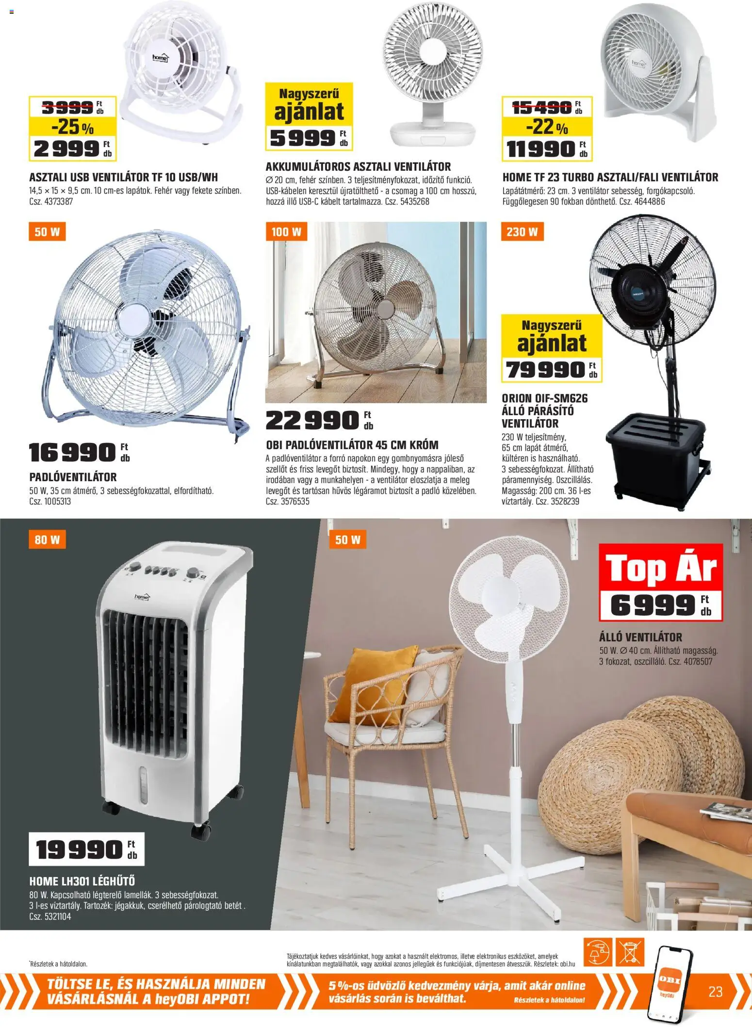 OBI akciós ujság - amely érvényes a következő dátumtól: 2026.07.01. | Oldal: 23 | Termékek: Léghűtő, Ventilátor, Párologtató, Párásító