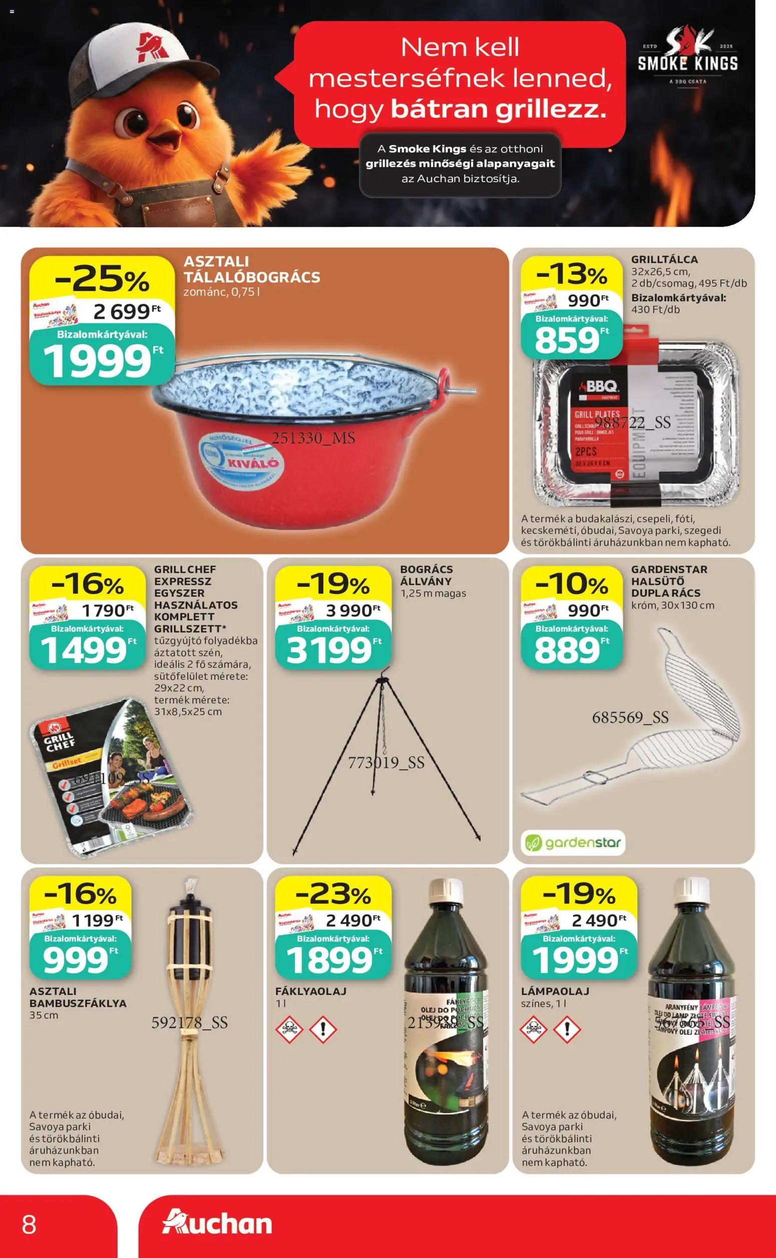 Auchan akciós ujság - amely érvényes a következő dátumtól: 2026.07.16. | Oldal: 8 | Termékek: Grilltálca, Grill, Bogrács