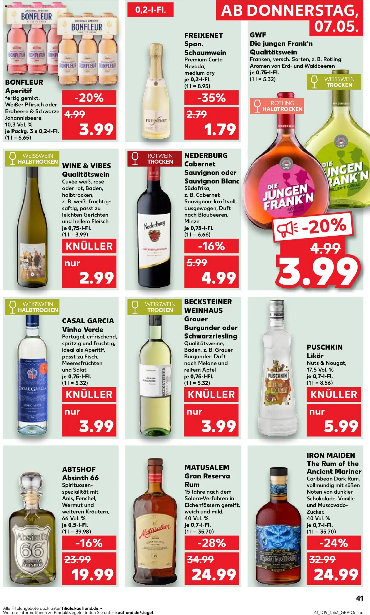 Kaufland Prospekt Hamburg	 – gültig ab 07.05.2026 | Seite: 41 | Produkte: Weißwein, Rum, Äpfel, Pfirsich