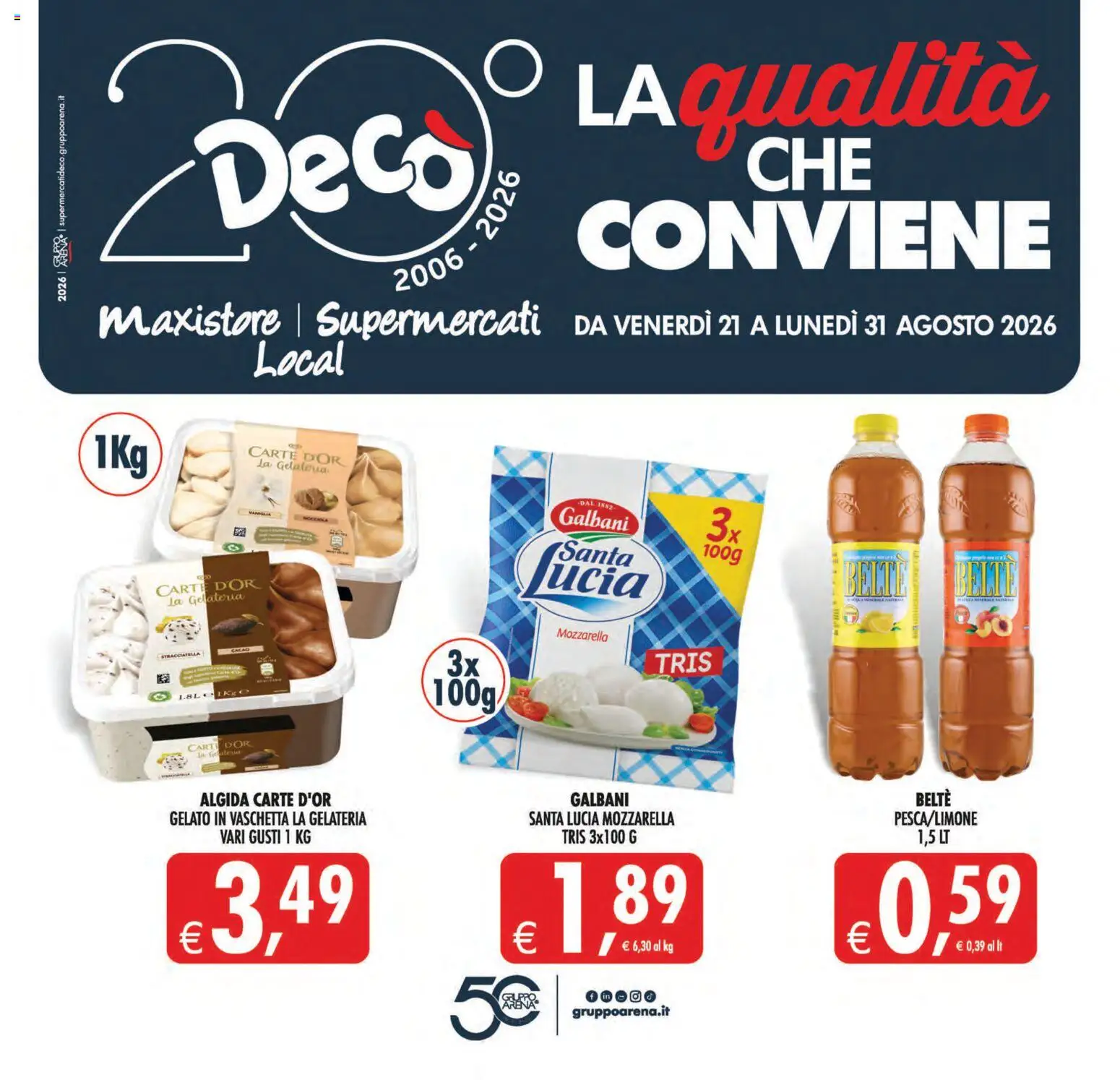 Volantino Decò del 21/08/2026 | Pagina: 1 | Prodotti: Gelato, Mozzarella, Stracciatella