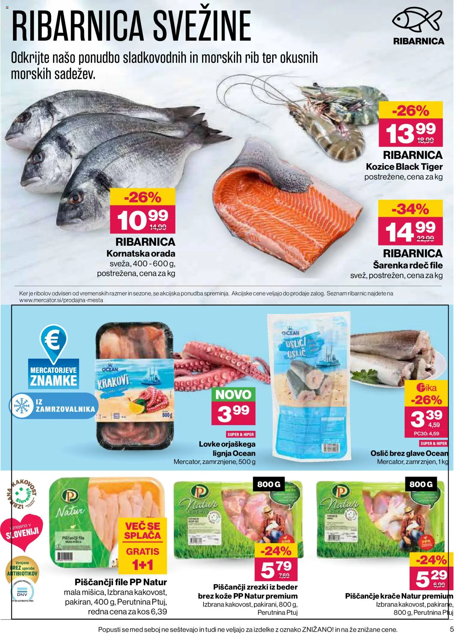 Novi Mercator katalog ponudbe – veljaven od 03.09.2026 | Stran: 5 | Izdelki: Oslič, Kozice, Kos, Zrezki