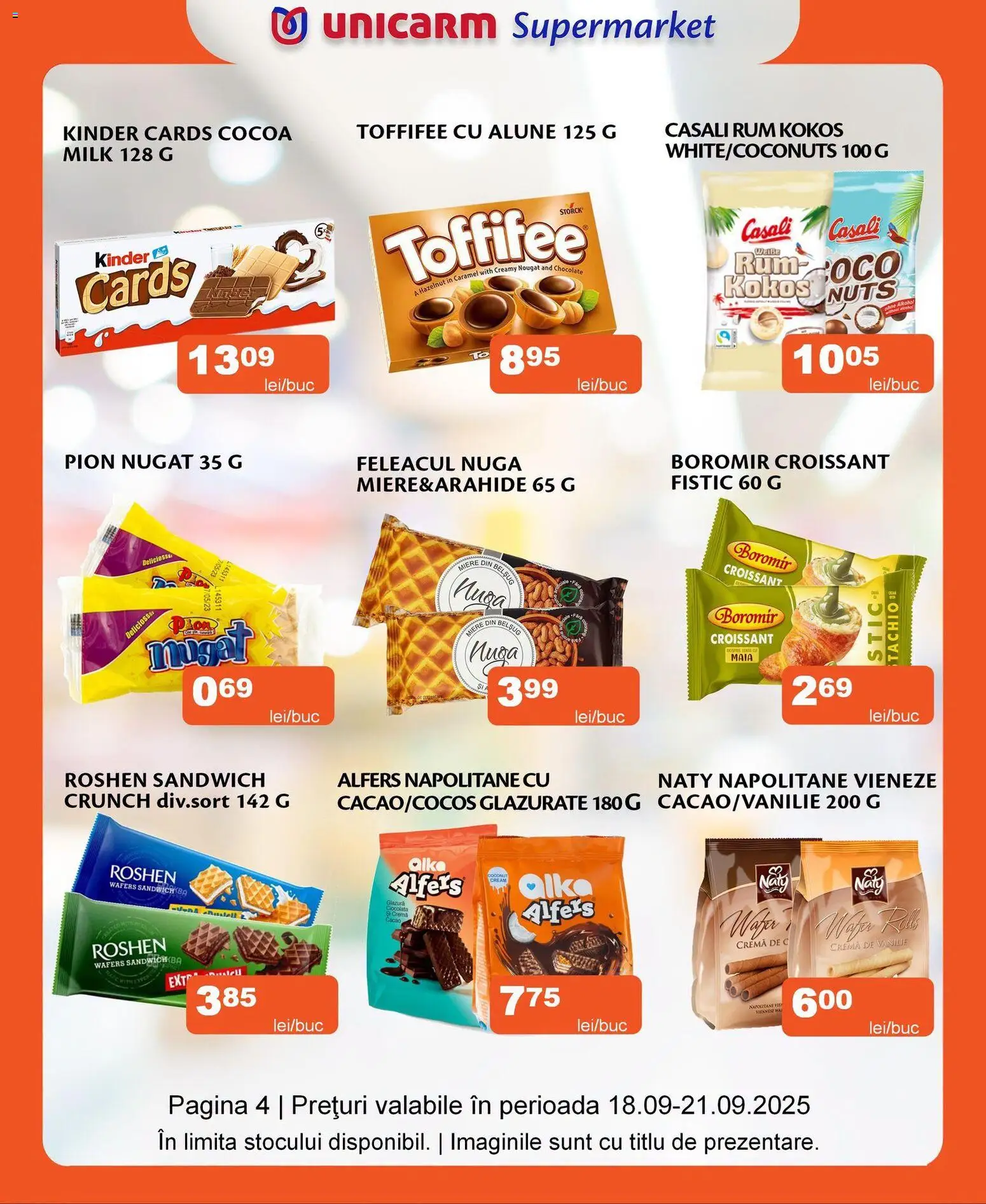 Noul catalog Unicarm – valabil de la 30.07.2026 | Pagină: 4 | Produse: Alune, Cremă, Ciocolată, Fistic