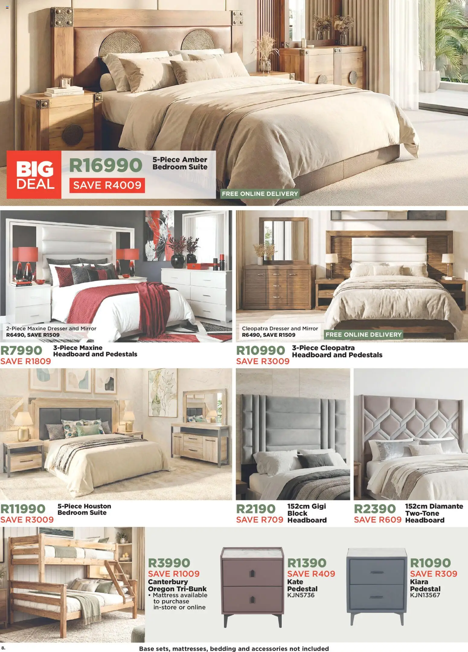 New House and Home catalogue – valid from 22/07/2026 | Page: 8 | Products: Pedestal, Headboard, Mattress, Mirror