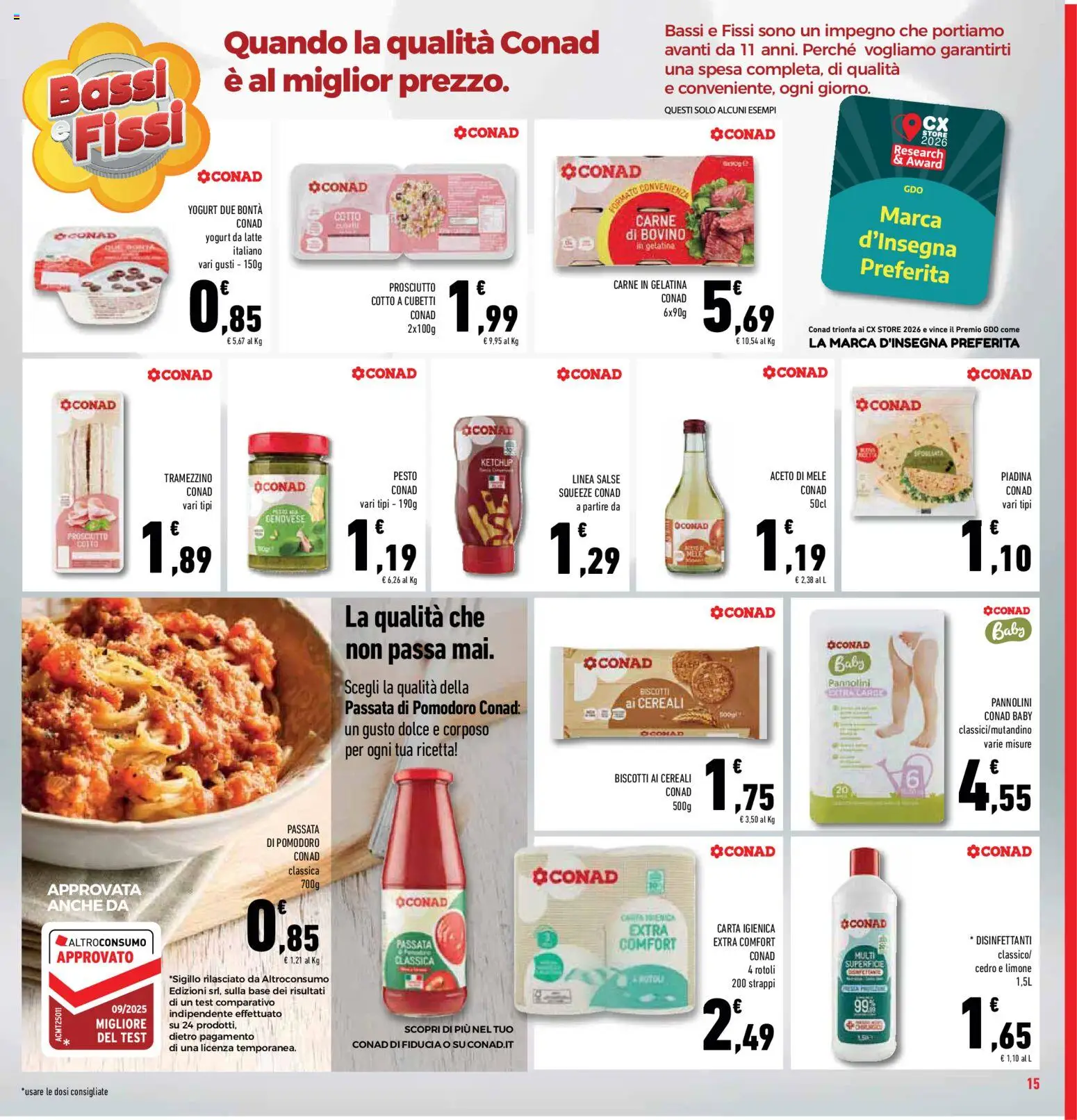 Volantino Conad del 01/07/2026 | Pagina: 15 | Prodotti: Pannolini, Aceto di mele, Pomodoro, Aceto