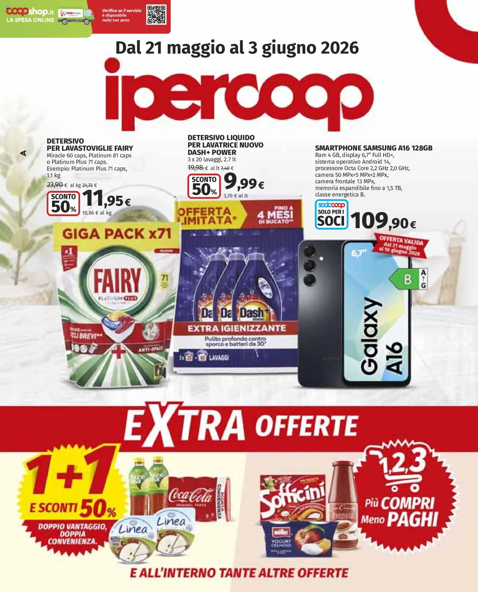 Volantino Ipercoop del 21.05.2026 | Pagina: 1 | Prodotti: Lavatrice, Lavastoviglie, Smartphone, Coca Cola