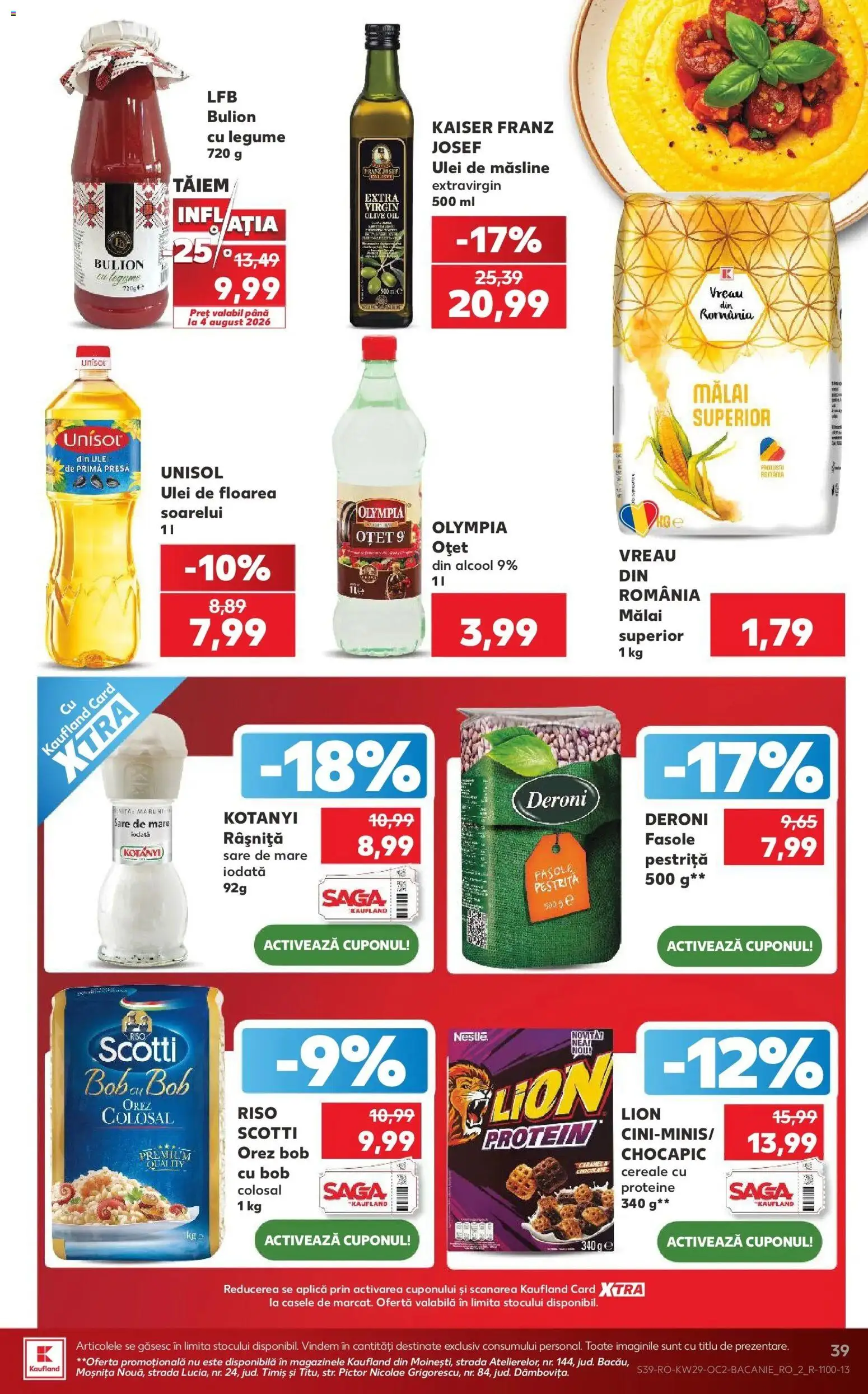 Noul catalog Kaufland – valabil de la 15.07.2026 | Pagină: 39 | Produse: Aplică, Ulei de masline, Oțet, Cereale