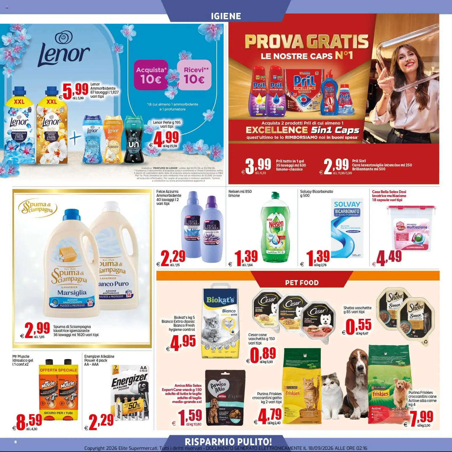 Volantino Elite Supermercati del 18/09/2026 | Pagina: 8 | Prodotti: Pollo, Lavatrice, Carne, Profumo
