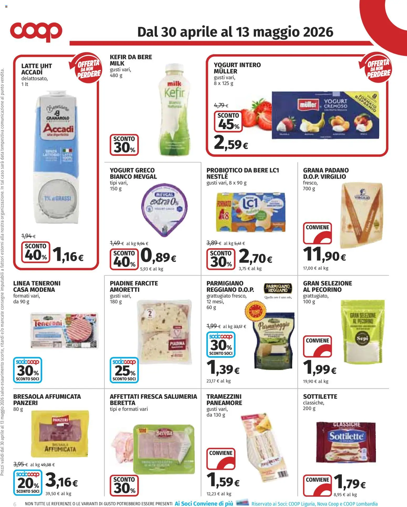 Volantino COOP del 30.04.2026 | Pagina: 6 | Prodotti: Yogurt, Latte, Grana Padano, Pecorino