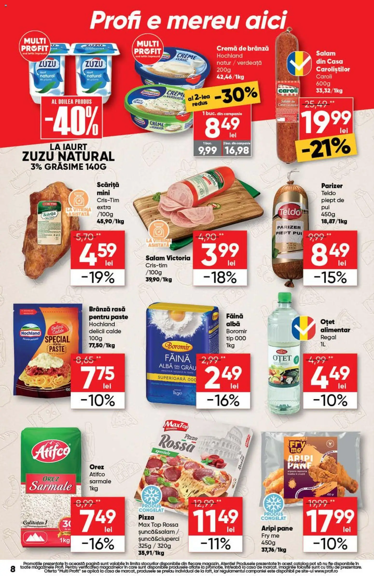 Noul catalog Profi – valabil de la 08.07.2026 | Pagină: 8 | Produse: Brânză, Pizza, Orez, Parizer