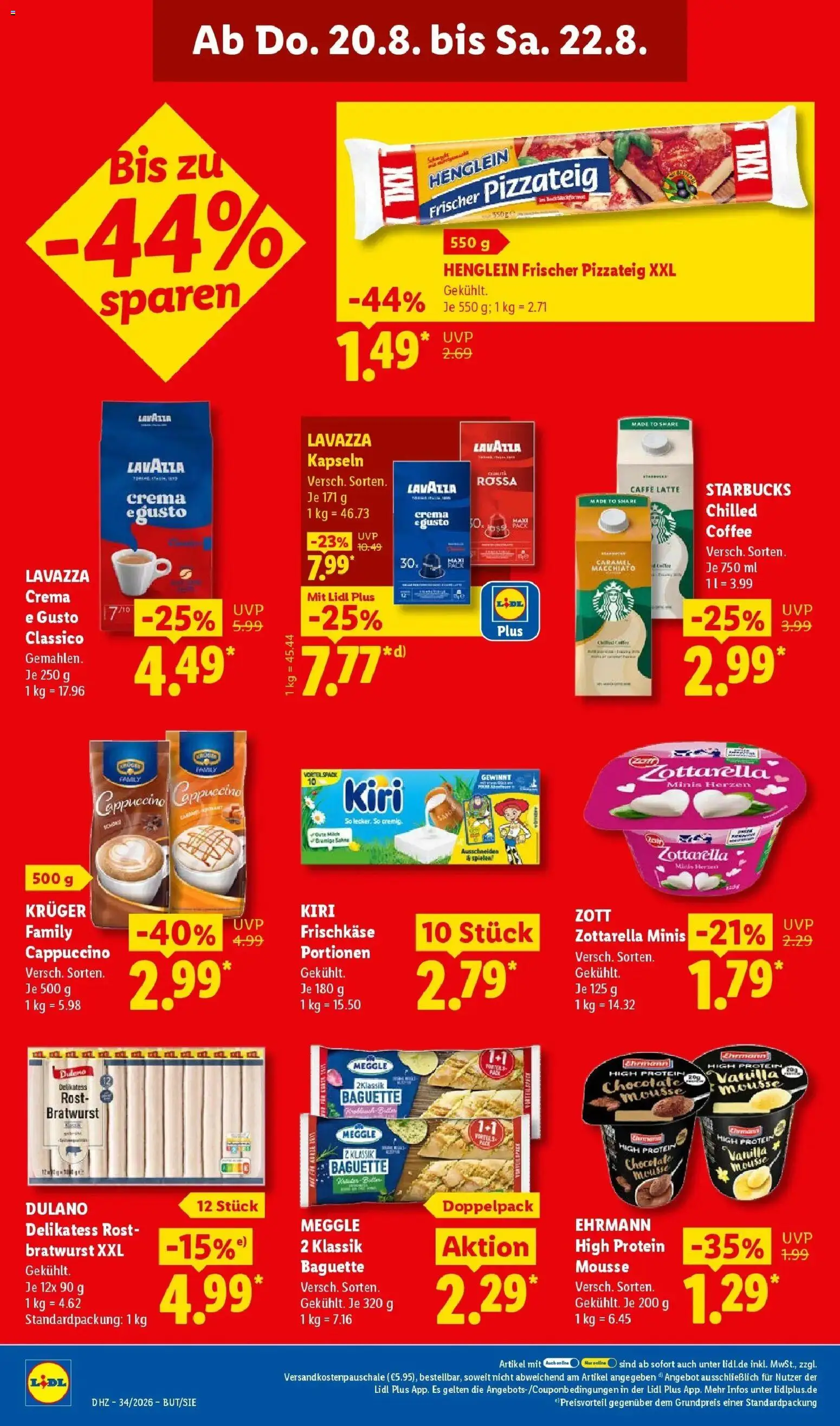 Lidl Prospekt Ehringshausen (ab 17.08.2026) zum Blättern » Angebote | Seite: 66 | Produkte: Bratwurst, Starbucks, Baguette, Pizza
