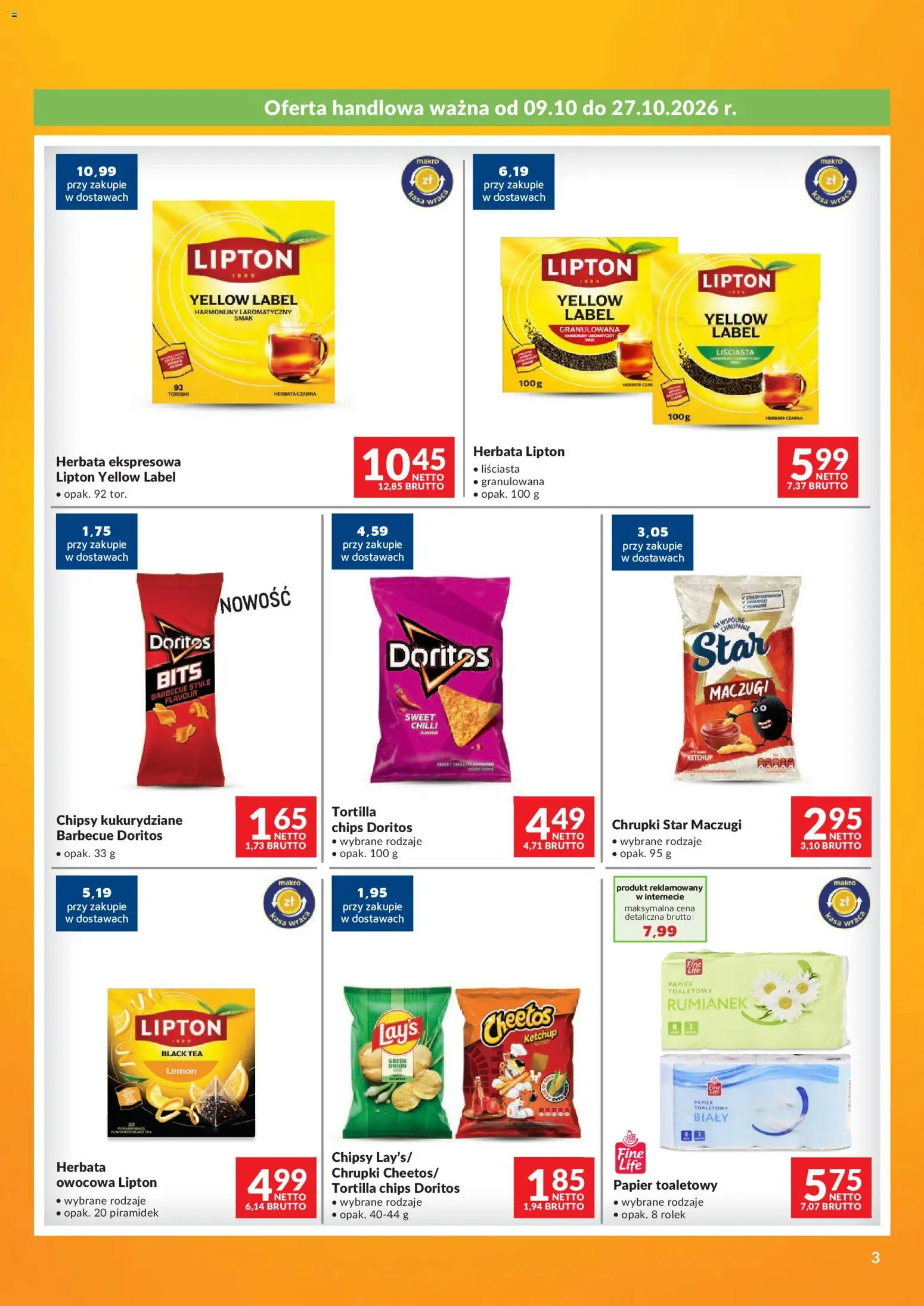 Makro gazetka - Odido Oferty dla Twojego sklepu od 09.10.2026 | Strona: 3 | Produkty: Papier toaletowy, Chrupki, Tortilla, Herbata lipton