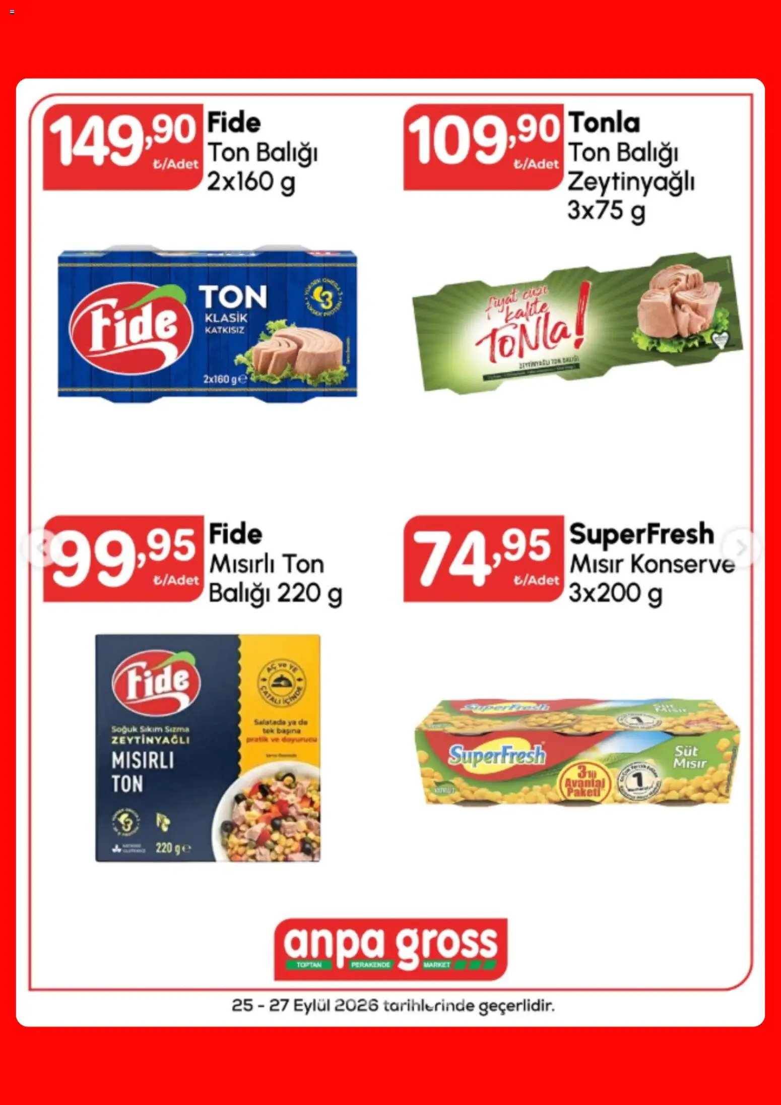 Anpa Gross Katalog - 25 Eylül 2026 tarihinden itibaren geçerlidir | Sayfa: 20 | Ürünler: Ton balığı, Mısır