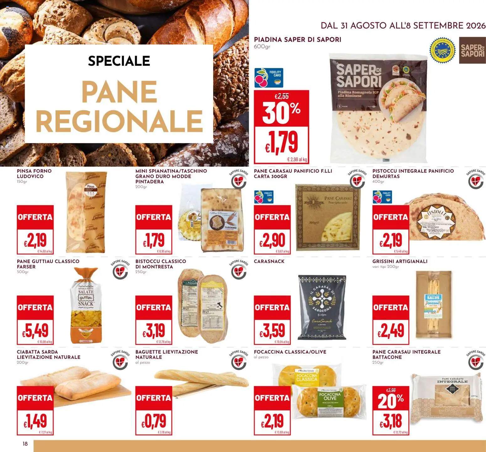 Volantino Pan del 31/08/2026 | Pagina: 18 | Prodotti: Baguette, Olive, Piadina, Forno