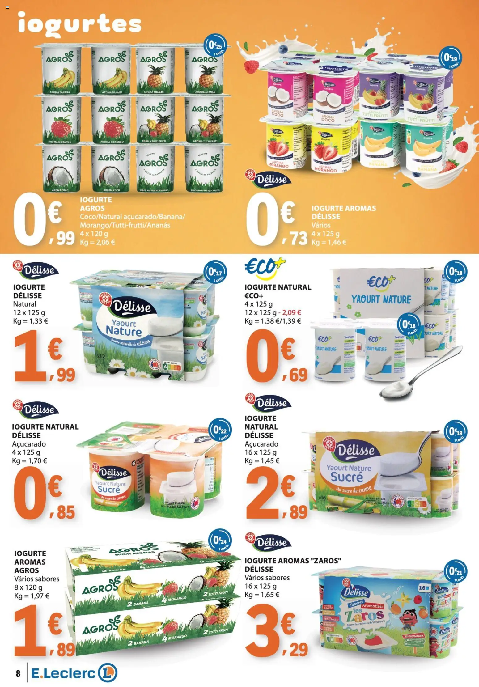 E.Leclerc folheto Bebidas, Gelados e Iogurtes │ válido de 16.06.2026 | Página: 8 | Produtos: Banana, Iogurtes, Iogurte
