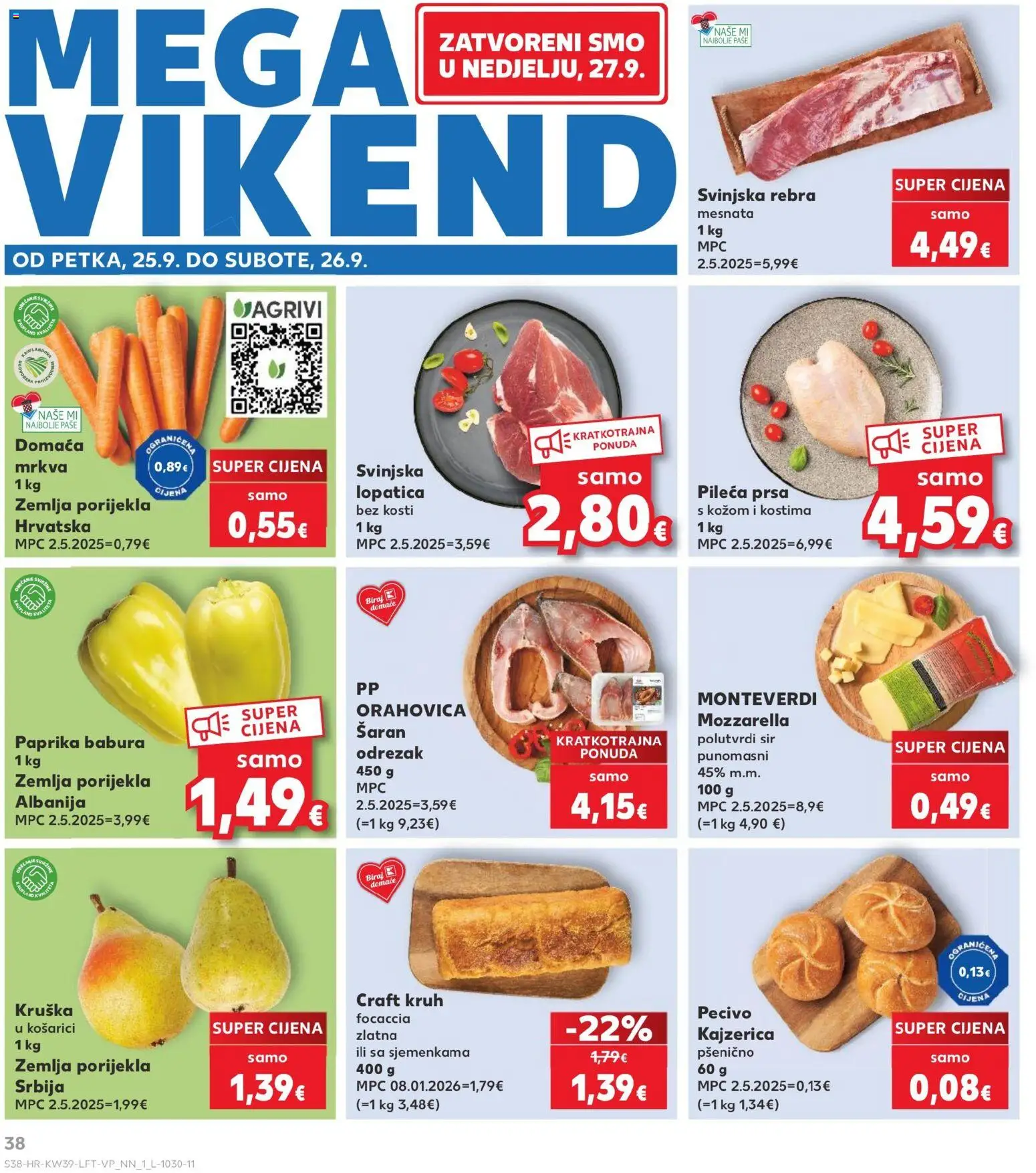 Kaufland katalog | vrijedi od 23.09.2026 | Stranica: 38 | Proizvodi: Sir, Paprika, Mrkva, Pecivo
