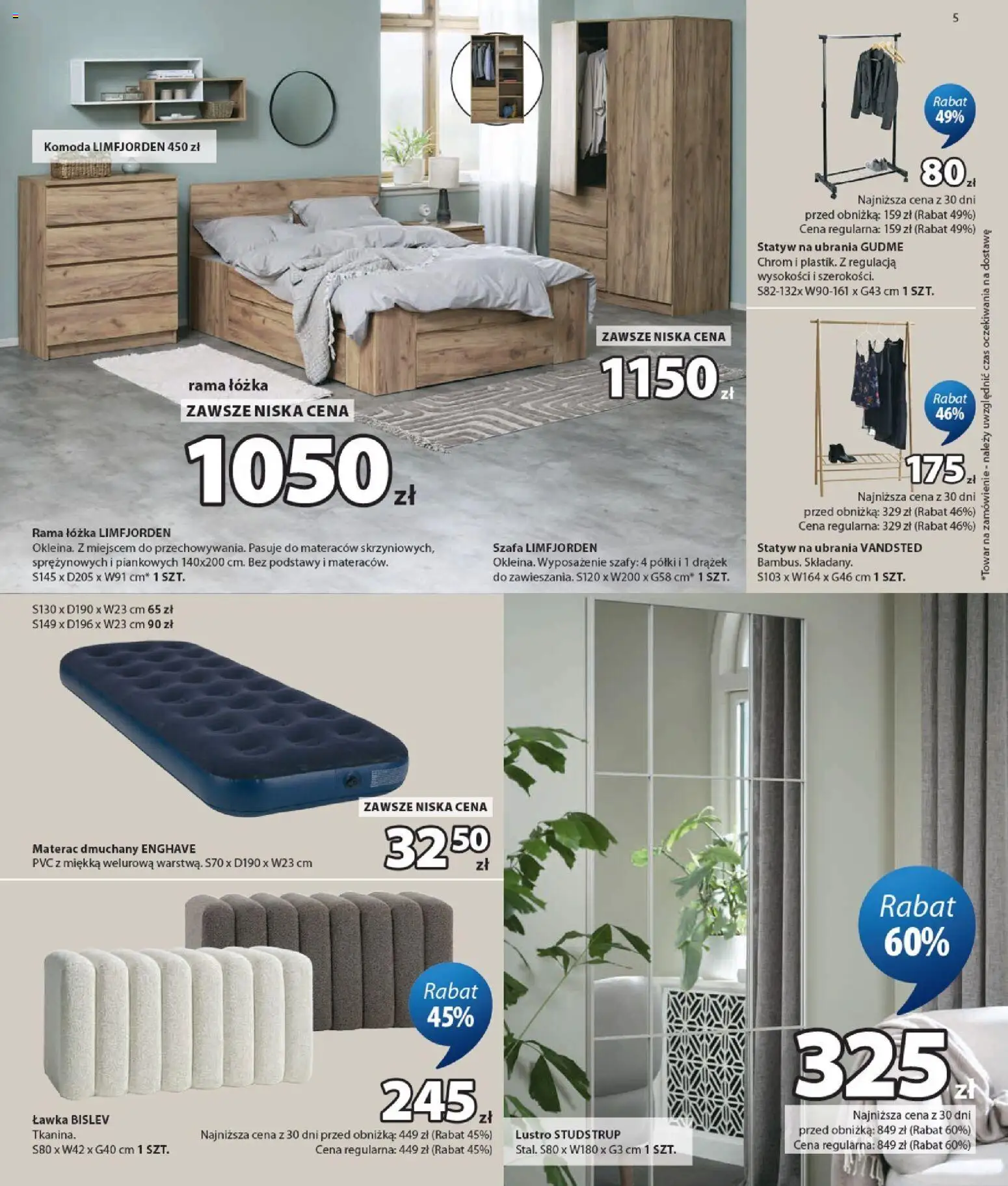 JYSK gazetka od 12.08.2026 | Strona: 5 | Produkty: Materac, Komoda, Lustro, Materac dmuchany