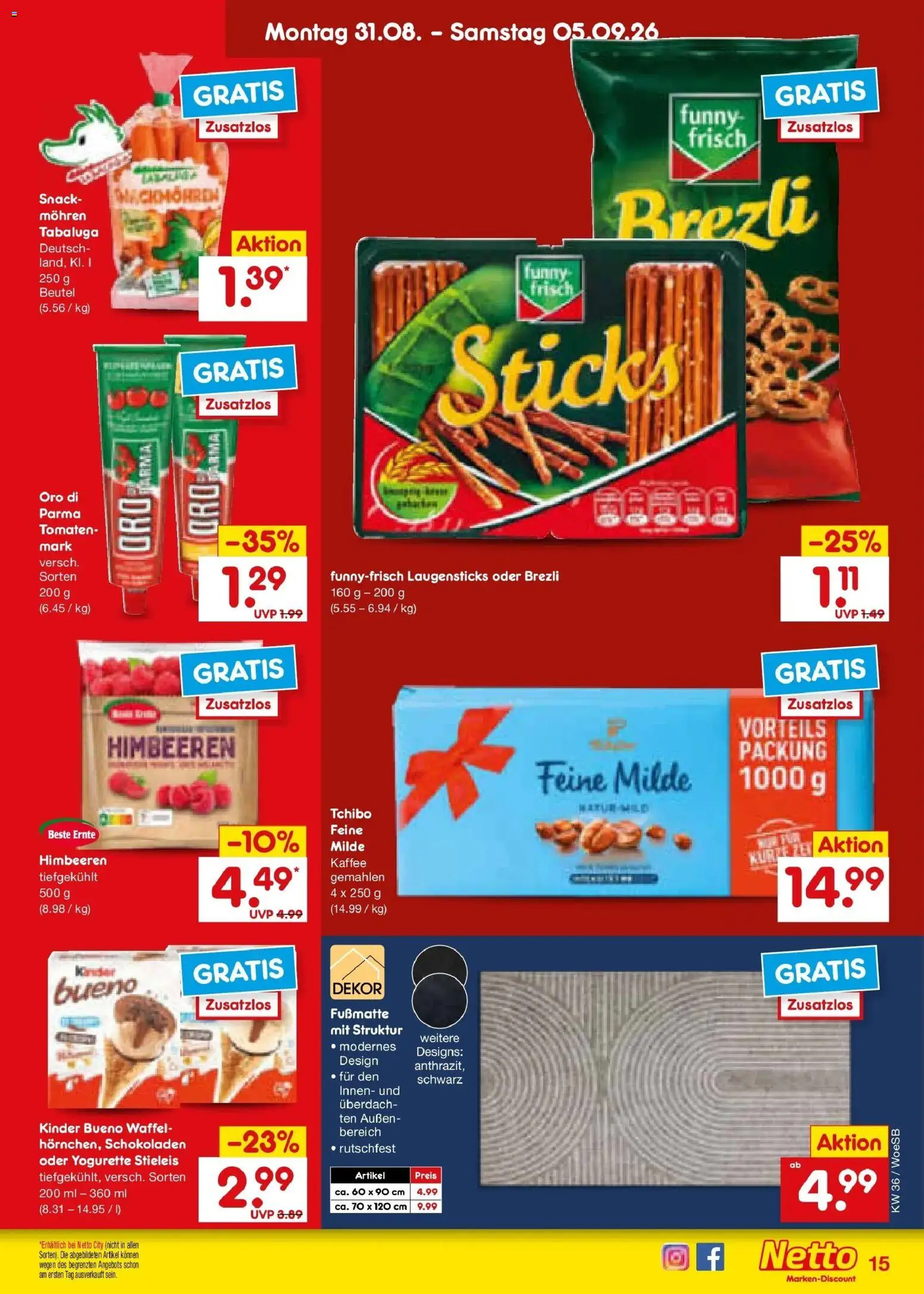 Netto Marken-Discount Prospekt Katzweiler (ab 31.08.2026) » Angebote | Seite: 19 | Produkte: Yogurette, Kaffee, Kinder bueno, Fußmatte