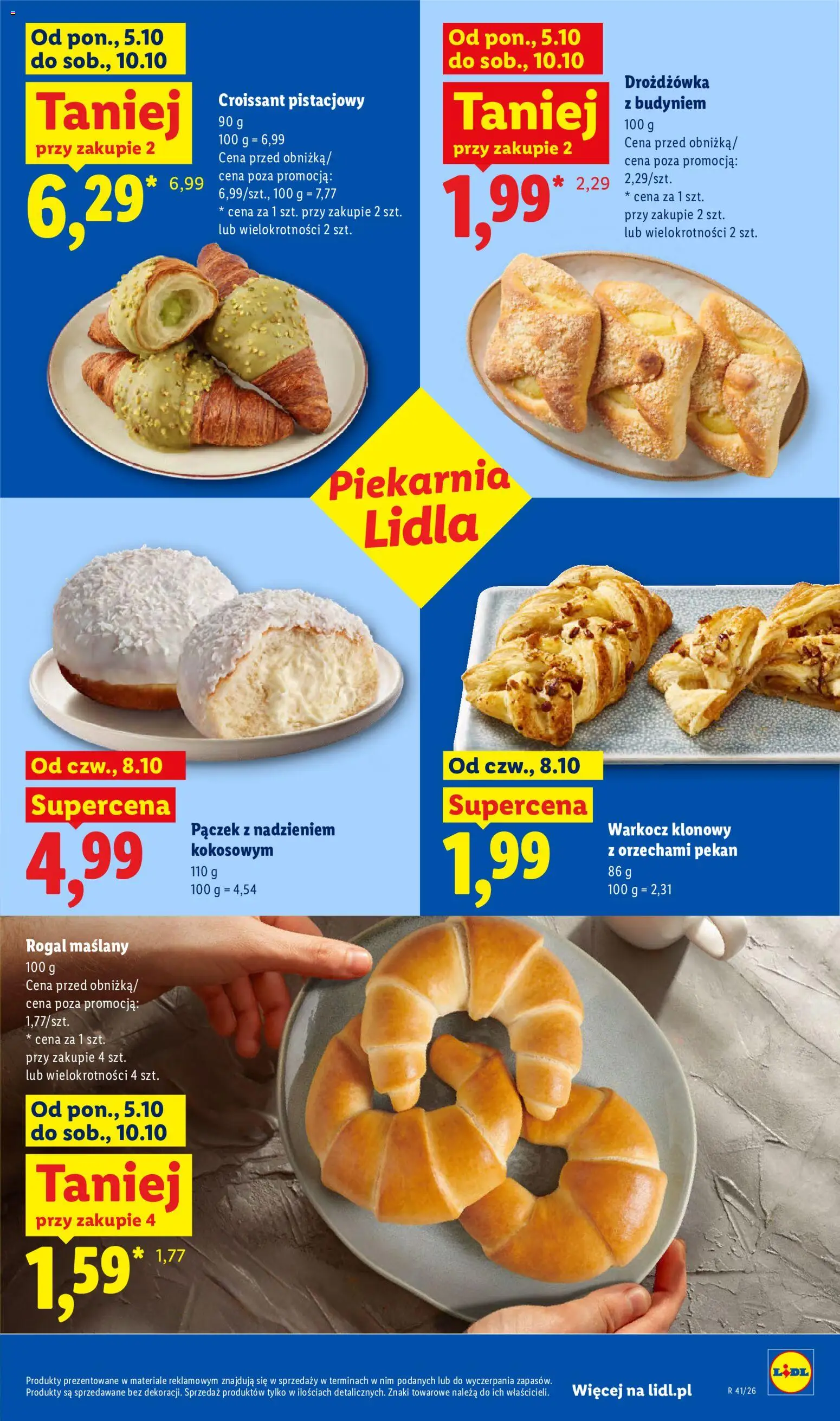 Lidl gazetka od 08.10.2026 | Strona: 51 | Produkty: Croissant, Rogal maślany, Drożdżówka z budyniem, Piekarnia