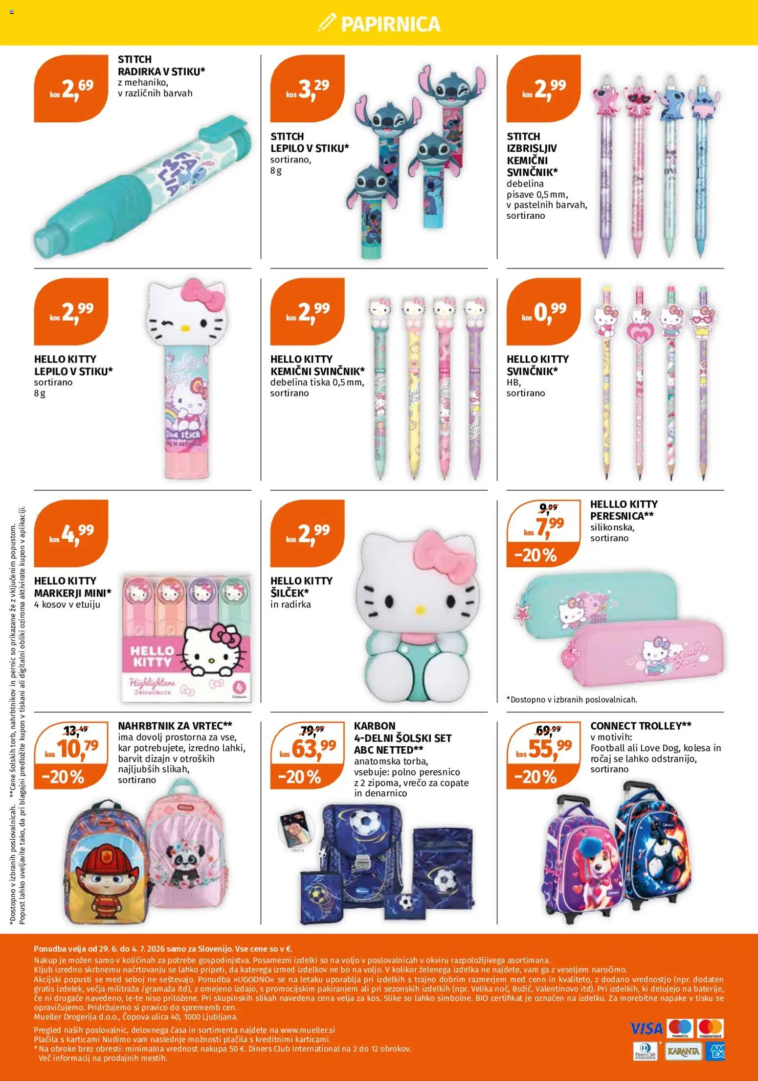Novi Müller katalog ponudbe – veljaven od 29.06.2026 | Stran: 4 | Izdelki: Kos, Peresnica, Lepilo, Nahrbtnik