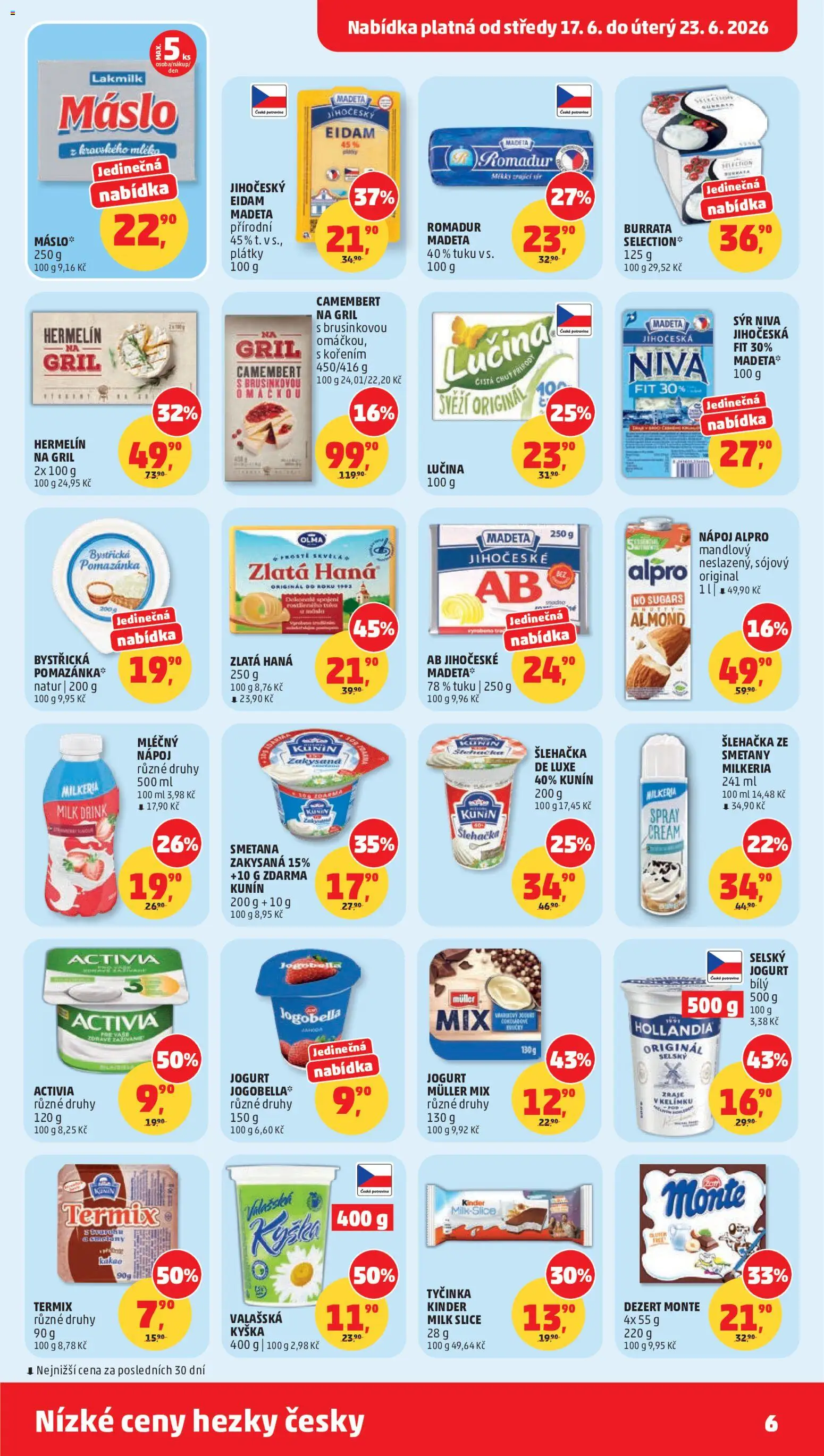 Penny Market leták od 17.06.2026 | Strana: 6 | Produkty: Eidam, Zlatá Hana, Hollandia, Niva
