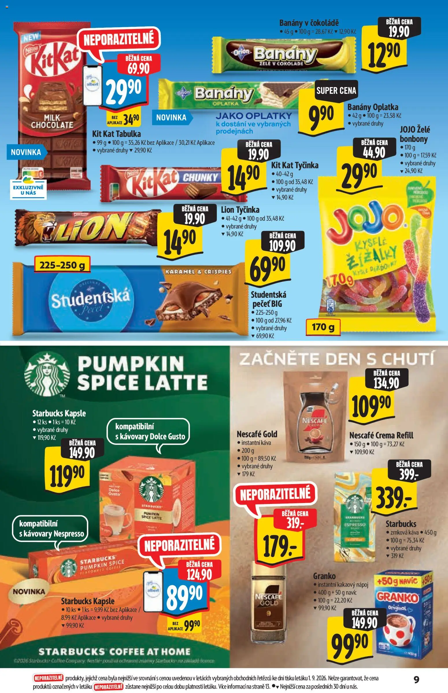 Albert katalog - Supermarket od 09.09.2026 | Strana: 9 | Produkty: Kapsle, Oplatky, Milk chocolate, Starbucks kapsle