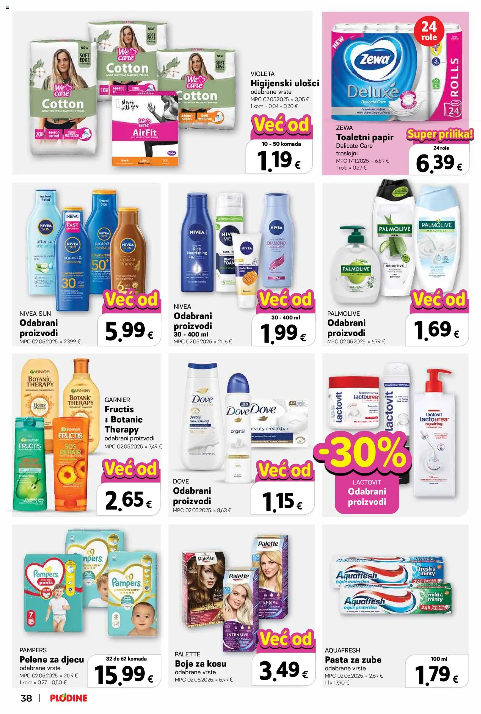 Plodine katalog | vrijedi od 17.06.2026 | Stranica: 38 | Proizvodi: Pelene, Higijenski ulošci, Toaletni papir, Zewa