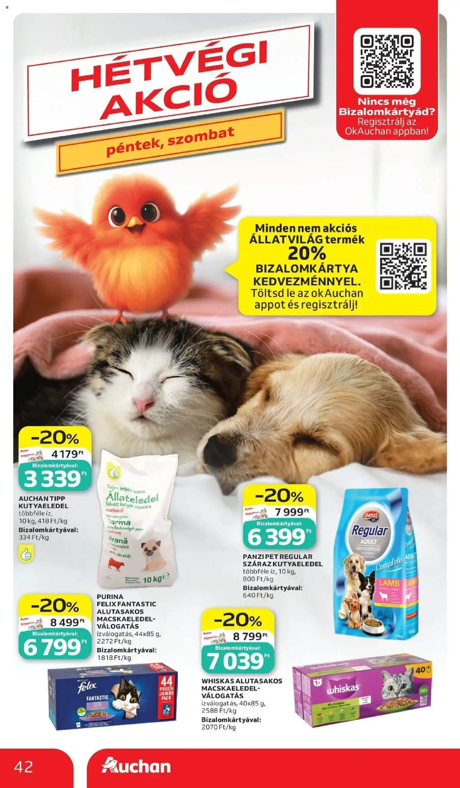 Auchan akciós ujság - amely érvényes a következő dátumtól: 11.06.2026 | Oldal: 42 | Termékek: Macskaeledel, Kutyaeledel, Whiskas