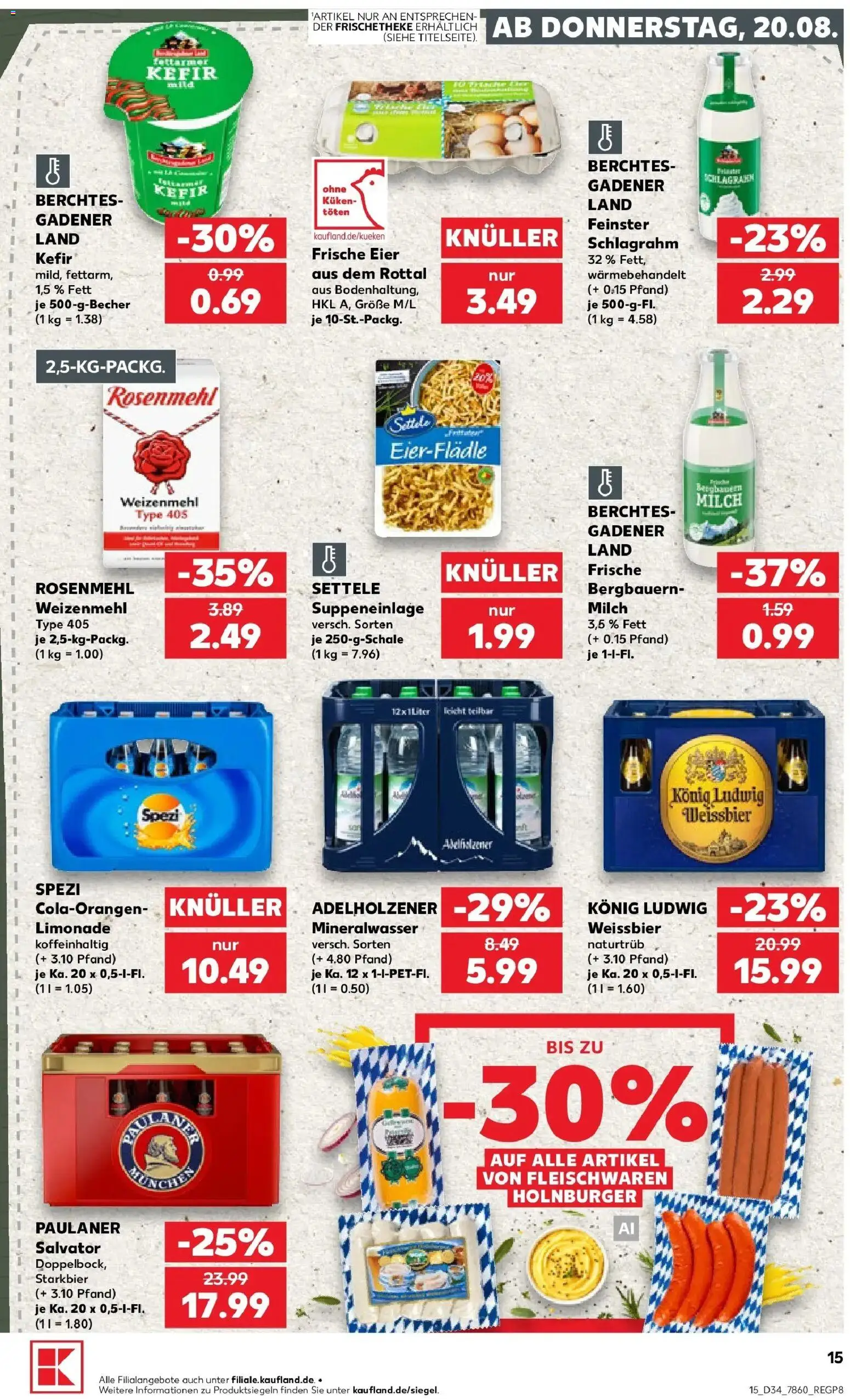 Prospekt Kaufland ab 20.08.2026 » Angebote Online zum Blättern | Seite: 15 | Produkte: Weißbier, Adelholzener, Weizenmehl, Mineralwasser
