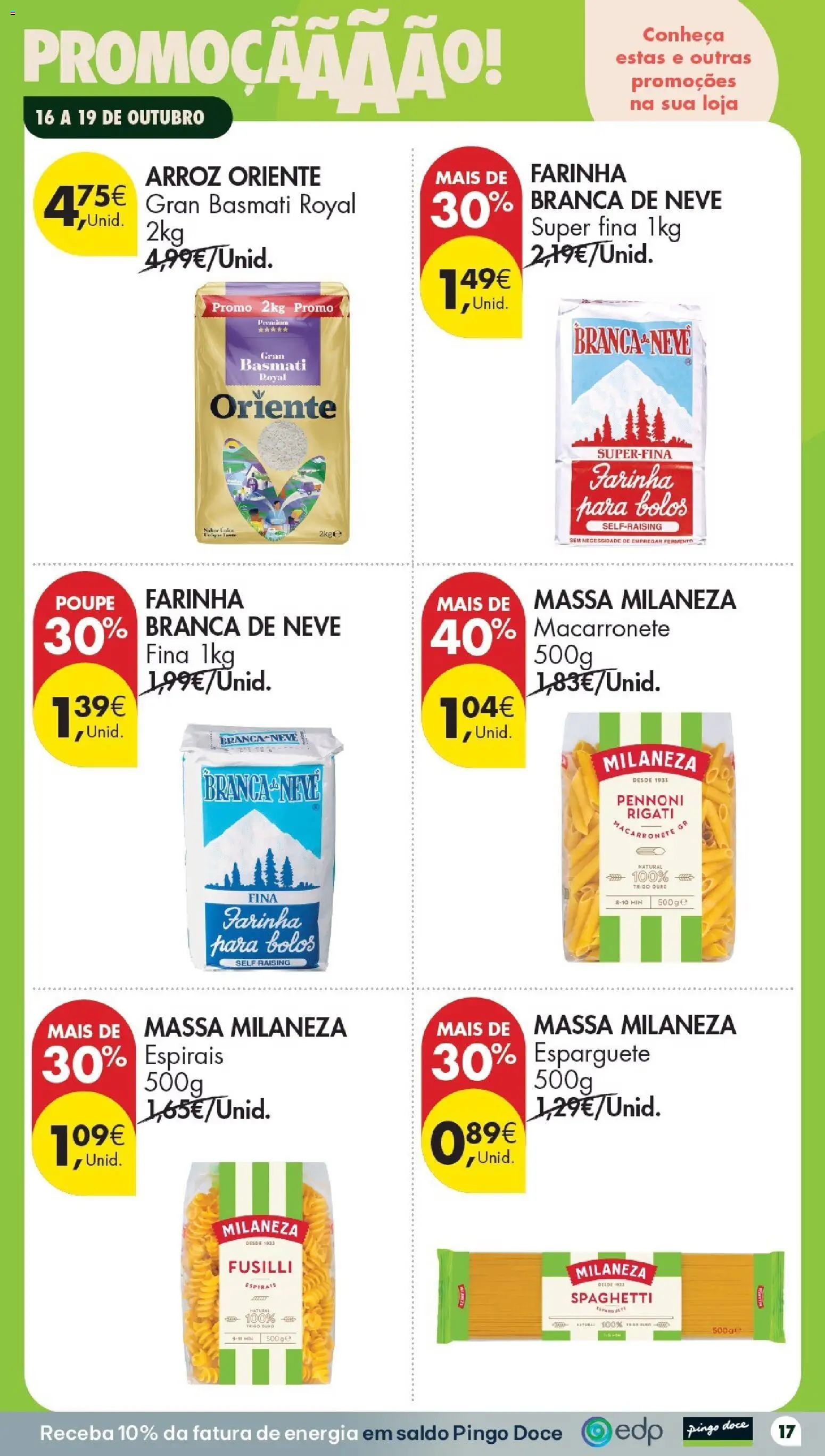 Pingo Doce folheto Poupe Este Fim de Semana │ válido de 16/10/2026 | Página: 17 | Produtos: Esparguete, Arroz, Massa, Farinha