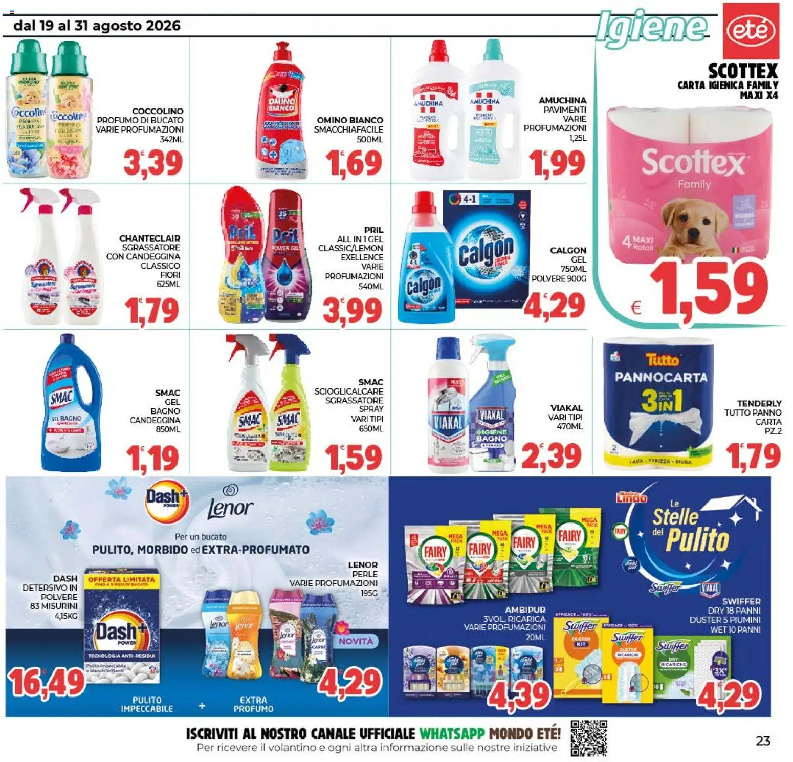 Volantino Eté del 19/08/2026 | Pagina: 23 | Prodotti: Sgrassatore, Fiori, Panni, Bagno