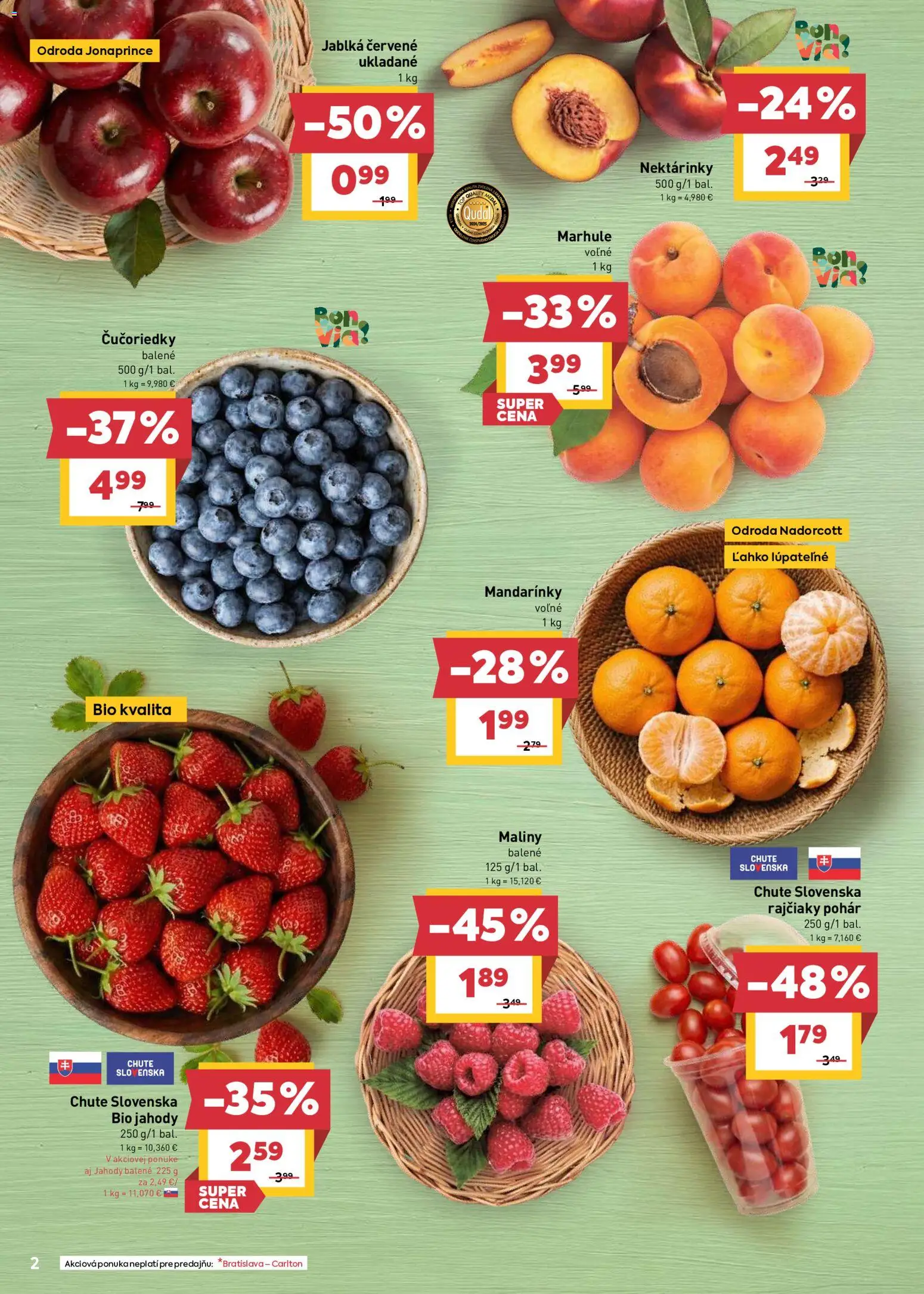 Nové Billa akcie – leták je platný od 13.05.2026 | Strana: 2 | Produkty: Jablká, Čučoriedky, Mandarinky, Maliny