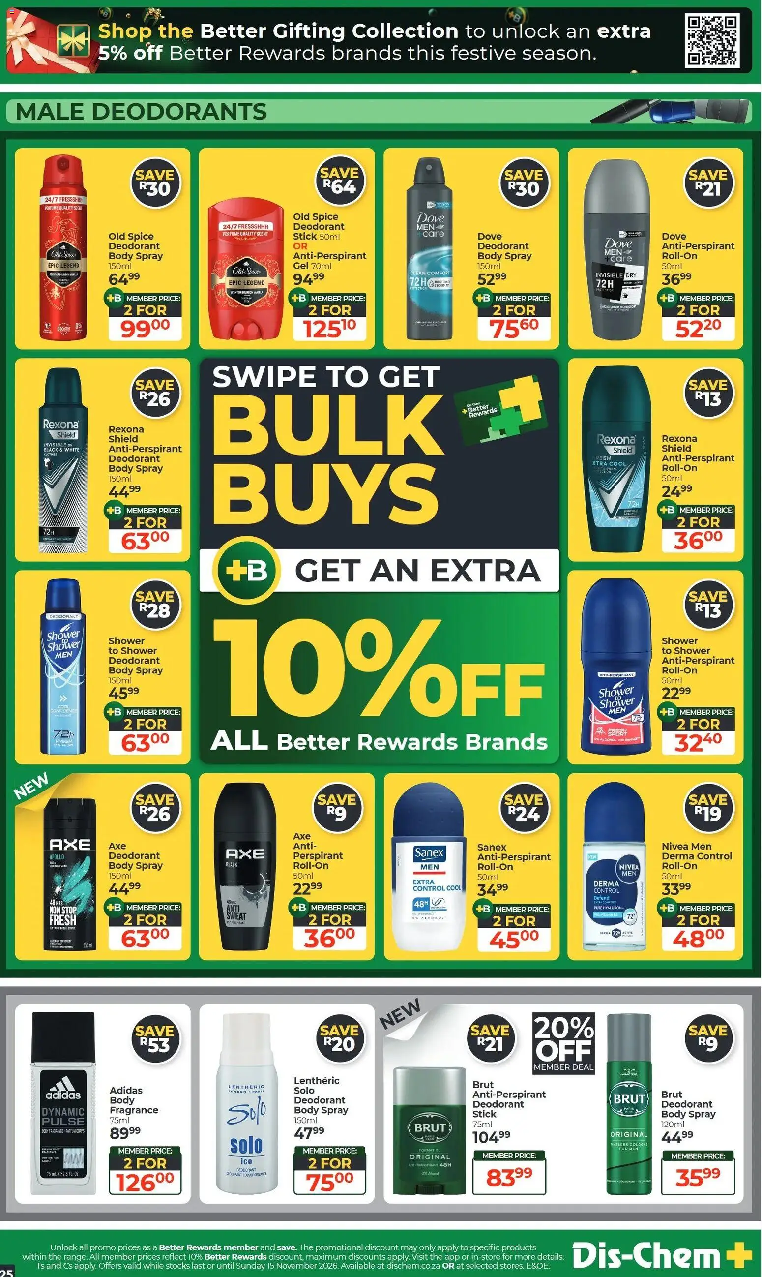 New Dis-Chem catalogue – valid from 20/10/2026 | Page: 25 | Products: Alcohol, Shower, Deodorant, Antiperspirant